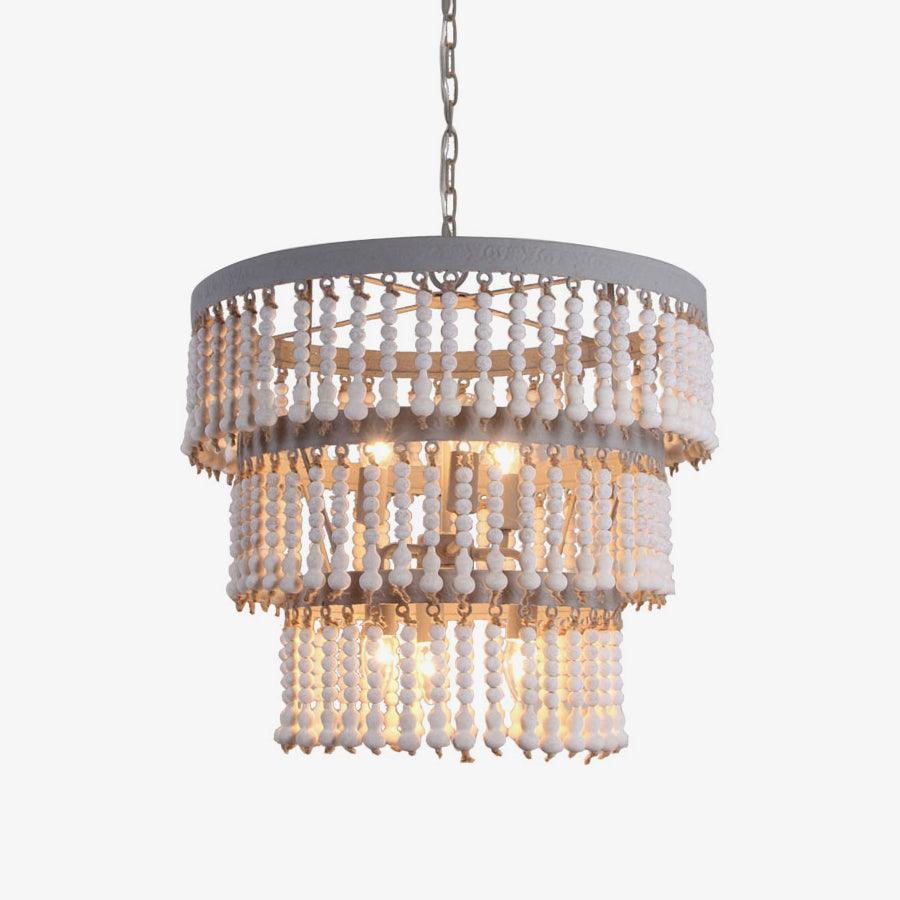 Three Tiered Wood Beaded Chandelier - Lumpaz
