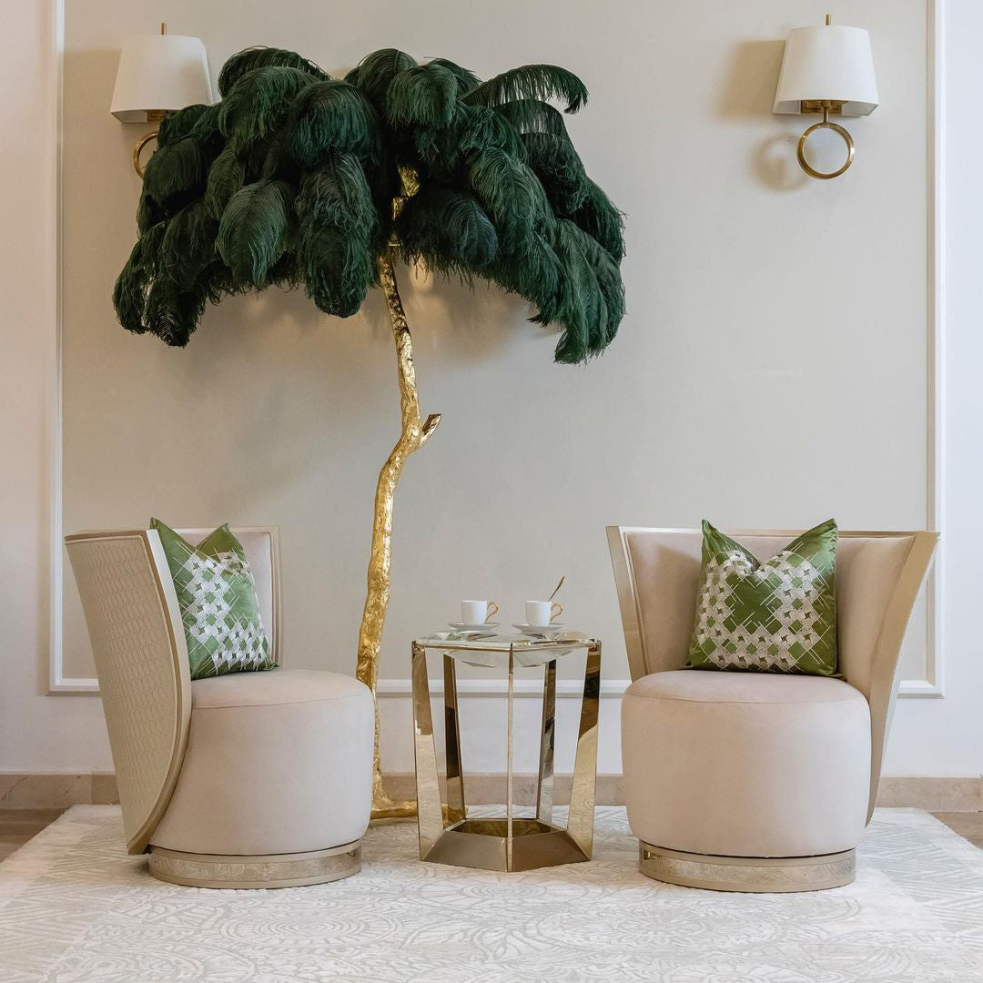 Ostrich Feather Brass Floor Lamp - Lumpaz