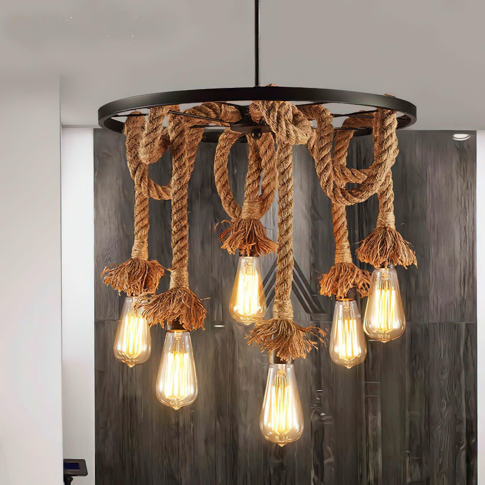 Hemp Rope Industrial Six Head Chandelier - Lumpaz