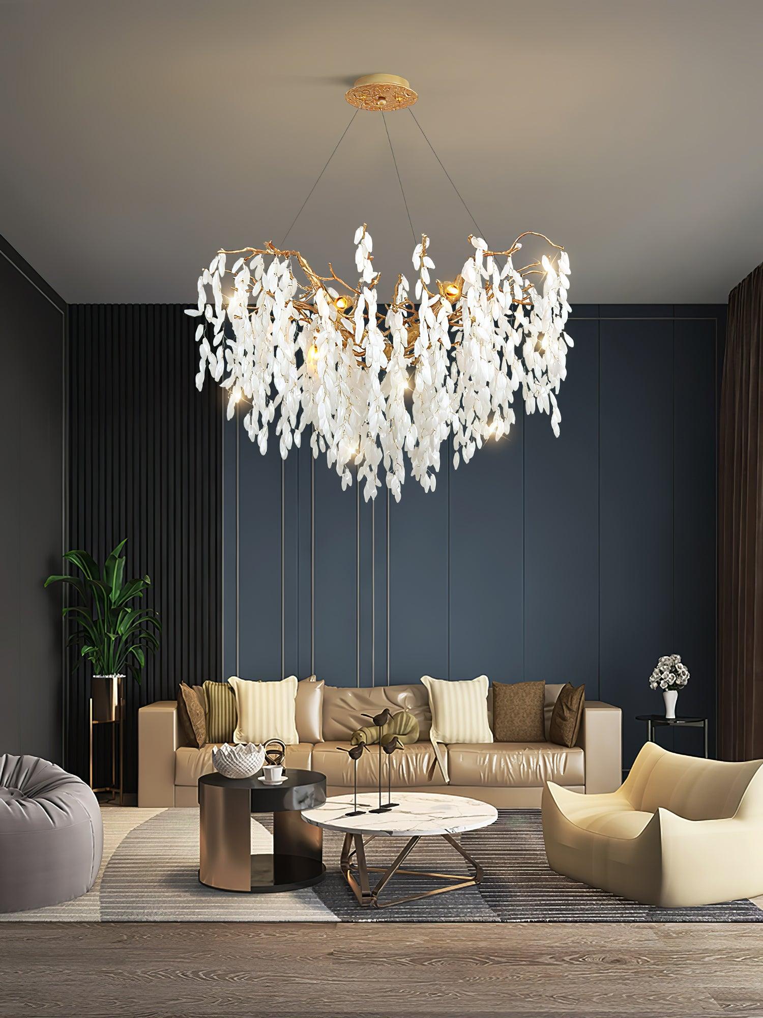 White Jade Branch Brass Chandelier - Lumpaz