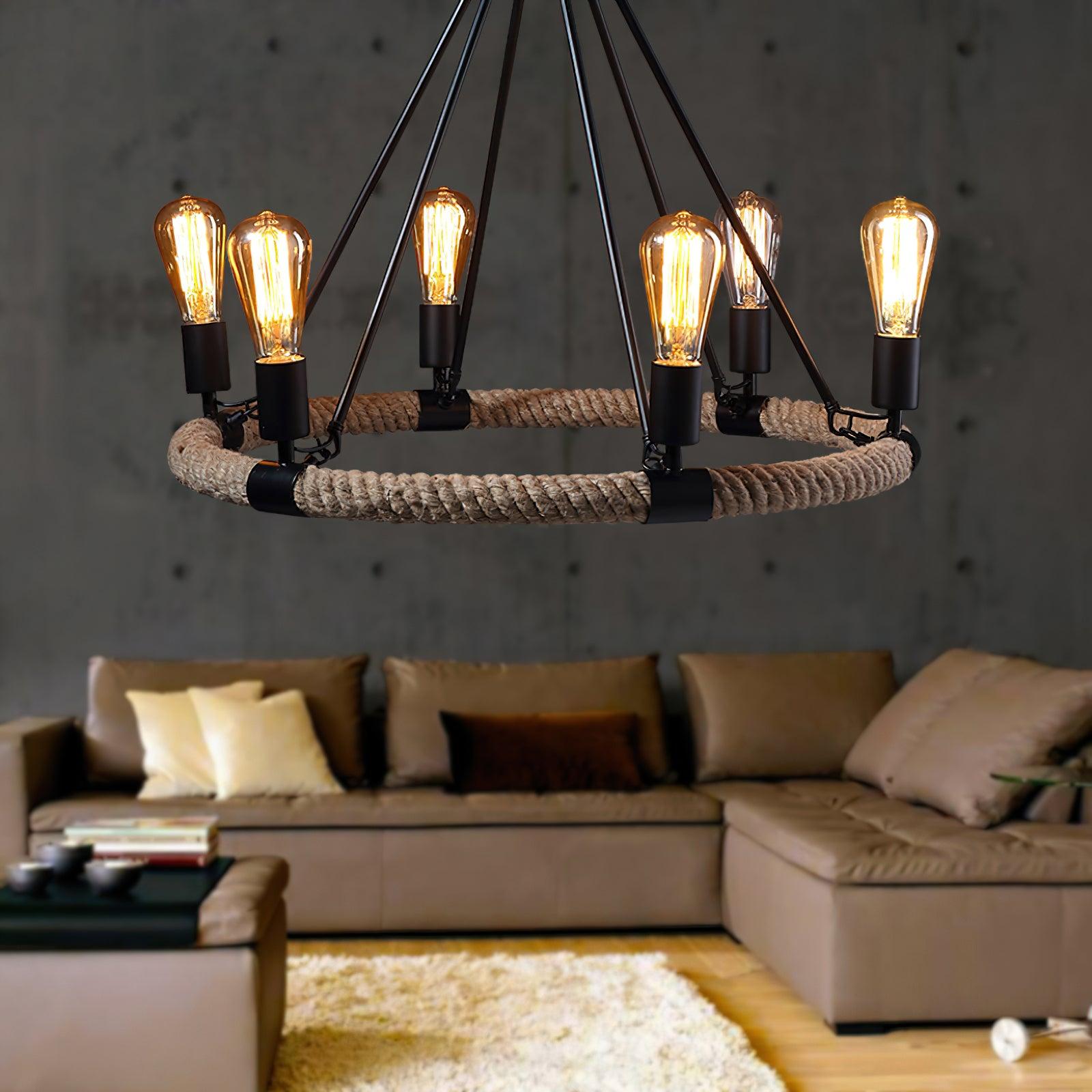 Hemp Rope Industrial Large Circle Chandelier - Lumpaz