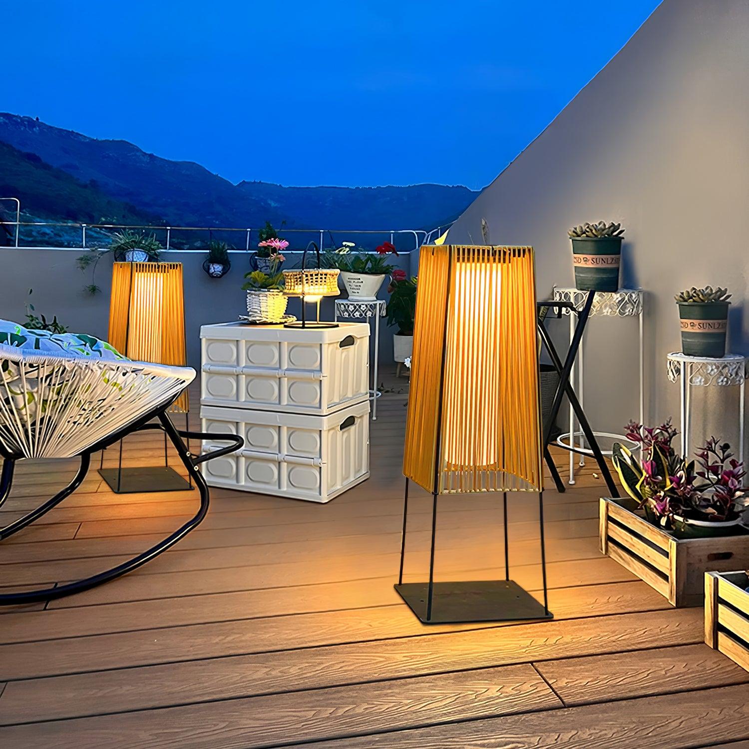 Plastic Rattan Outdoor Post Light with Solar Panel - Lumpaz