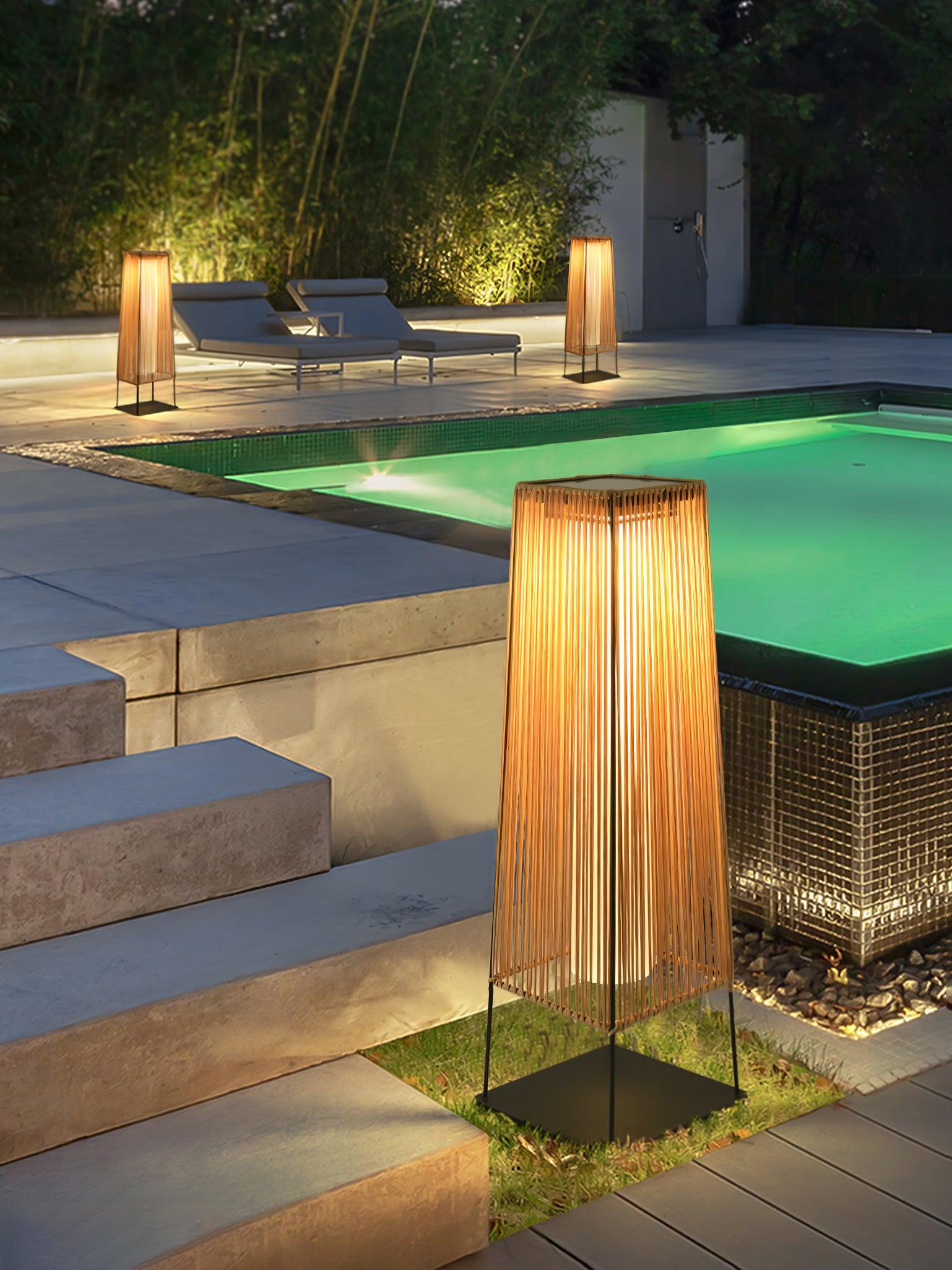 Plastic Rattan Outdoor Post Light with Solar Panel - Lumpaz