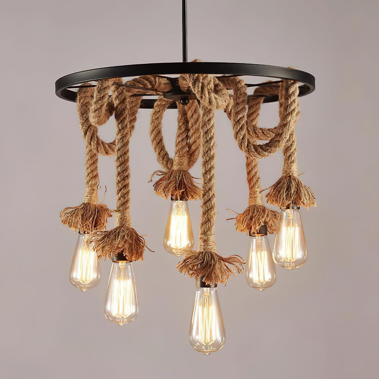 Hemp Rope Industrial Six Head Chandelier - Lumpaz