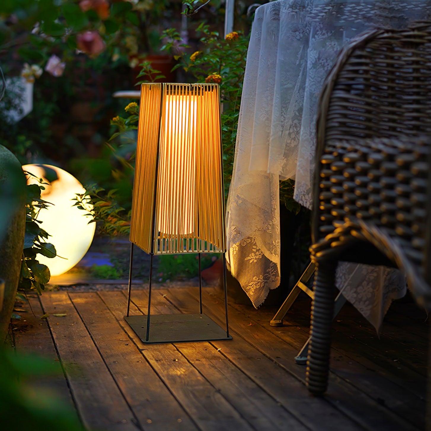 Plastic Rattan Outdoor Post Light with Solar Panel - Lumpaz