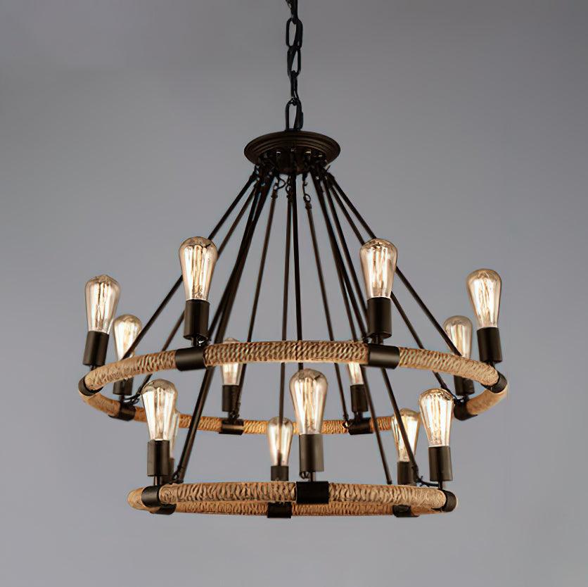 Hemp Rope Industrial Large Circle Chandelier - Lumpaz