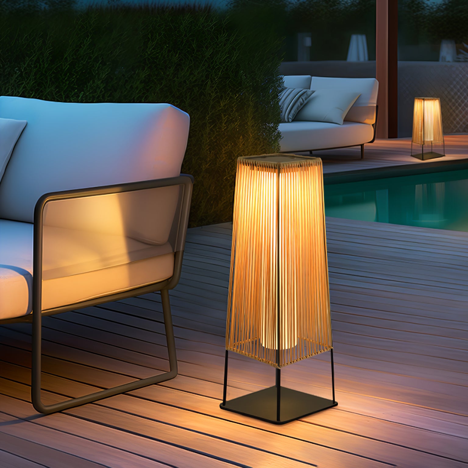 Plastic Rattan Outdoor Post Light with Solar Panel - Lumpaz