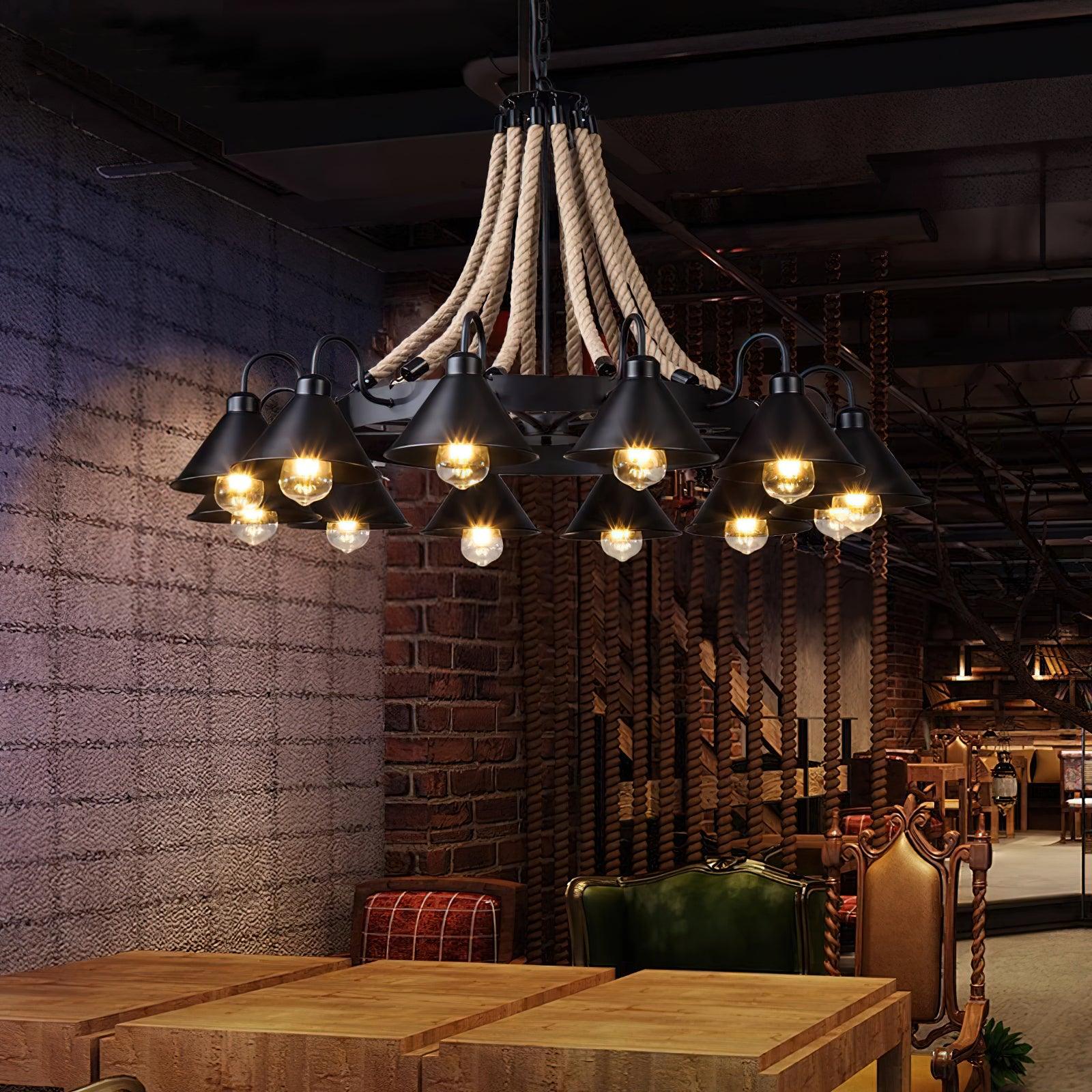 Hemp Rope Industrial Horn Chandelier - Lumpaz