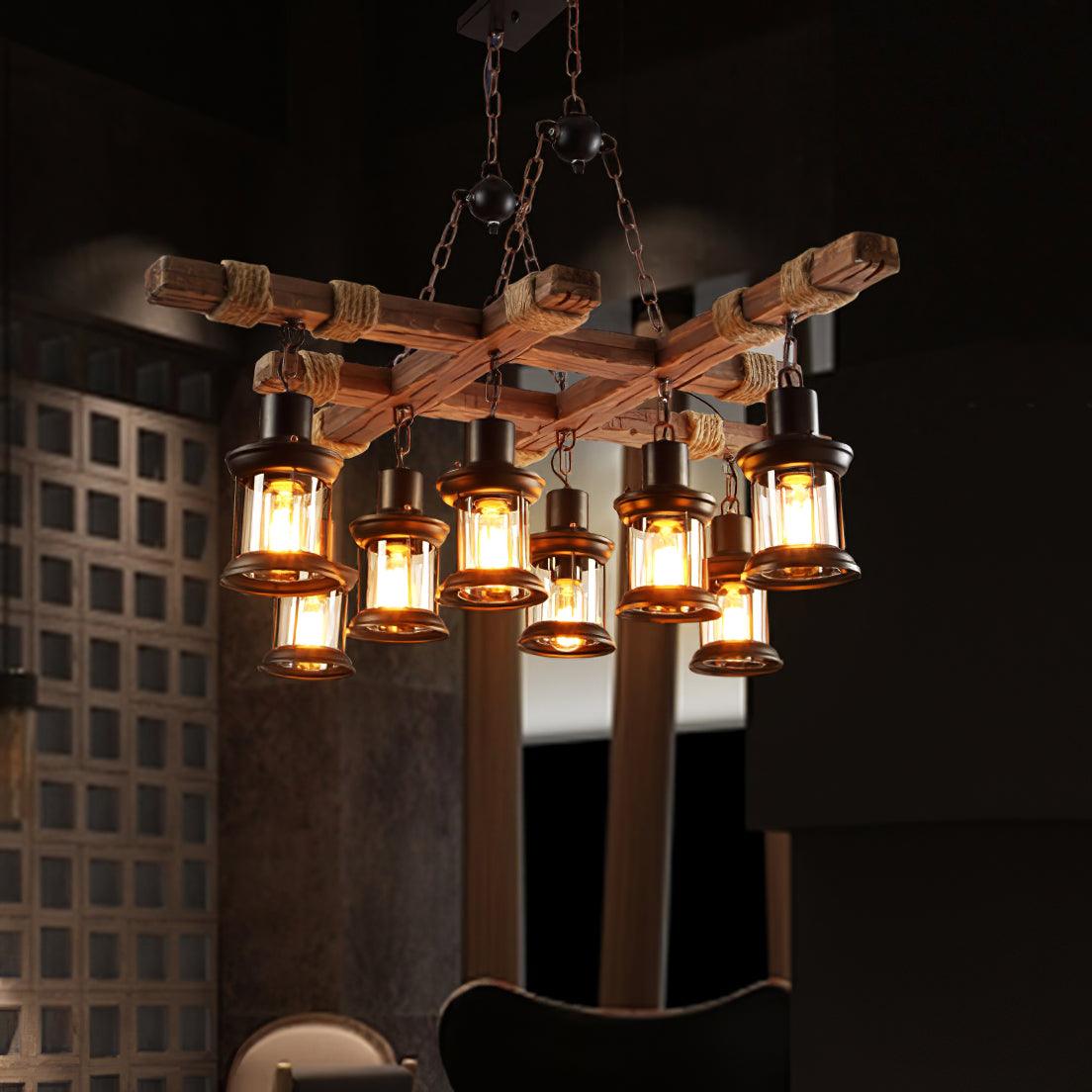 Vintage Wood Glass Chandeliers - Lumpaz