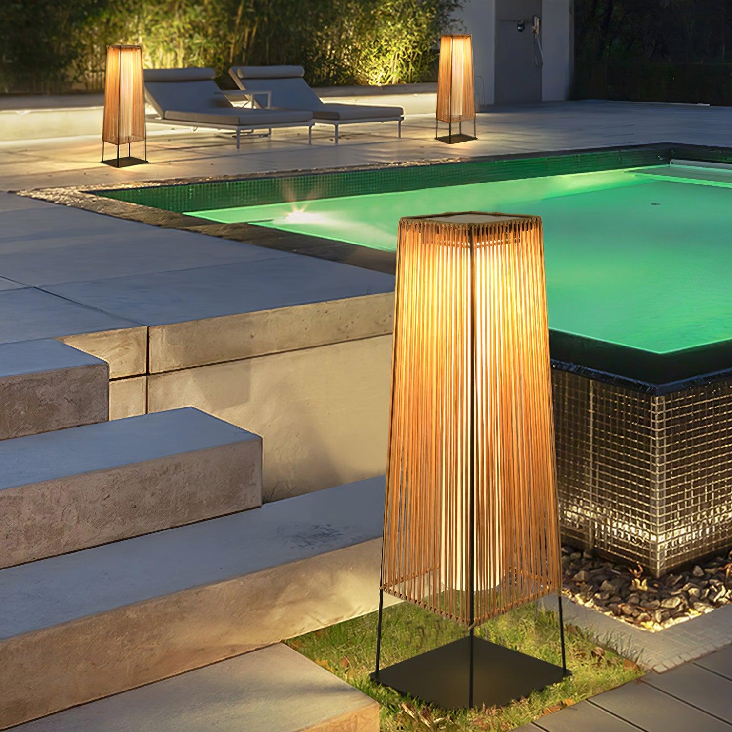 Plastic Rattan Outdoor Post Light with Solar Panel - Lumpaz