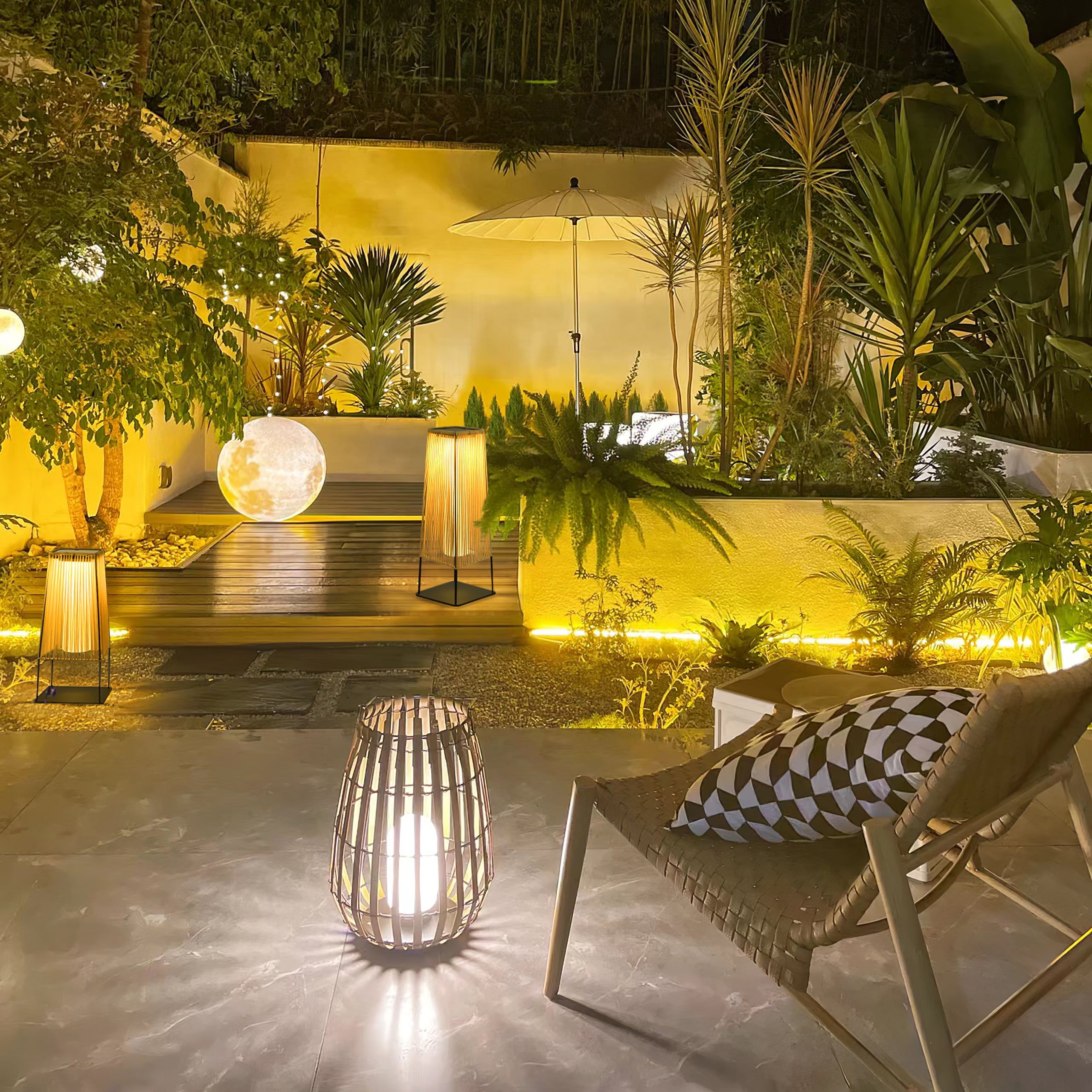 Plastic Rattan Outdoor Post Light with Solar Panel - Lumpaz