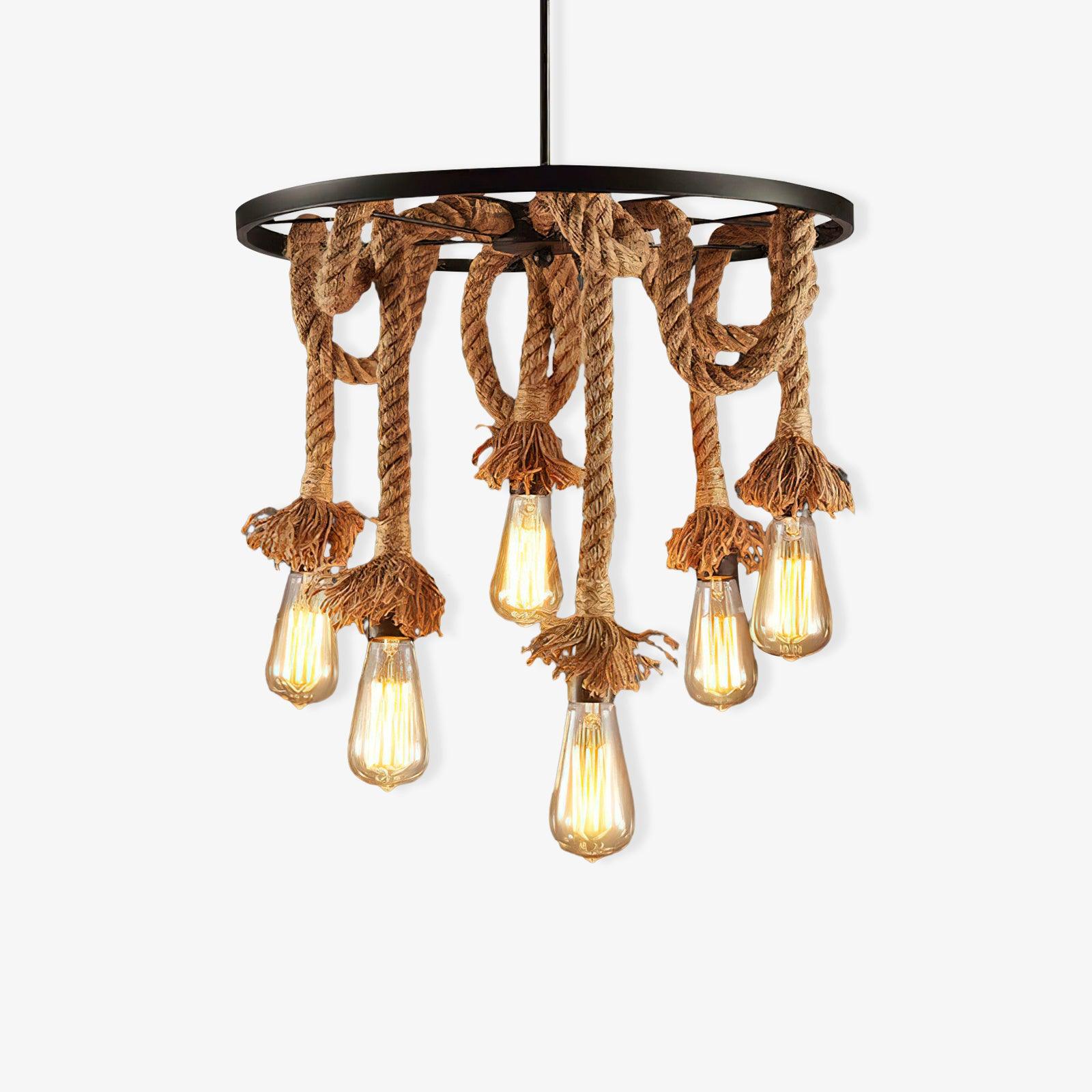Hemp Rope Industrial Six Head Chandelier - Lumpaz