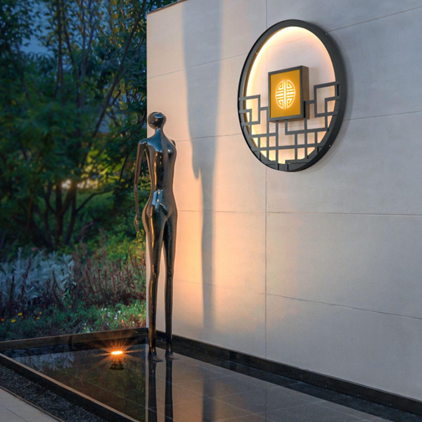 Asian Style Round Garden Wall Light - Lumpaz