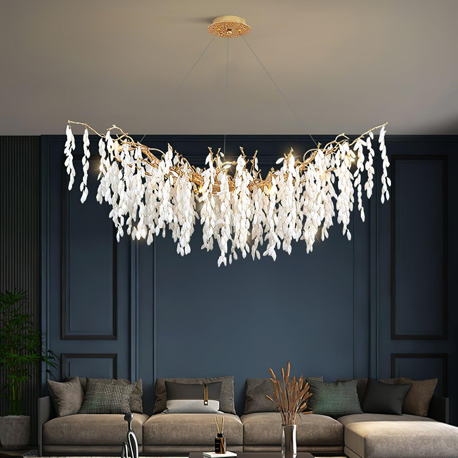 White Jade Branch Brass Chandelier - Lumpaz