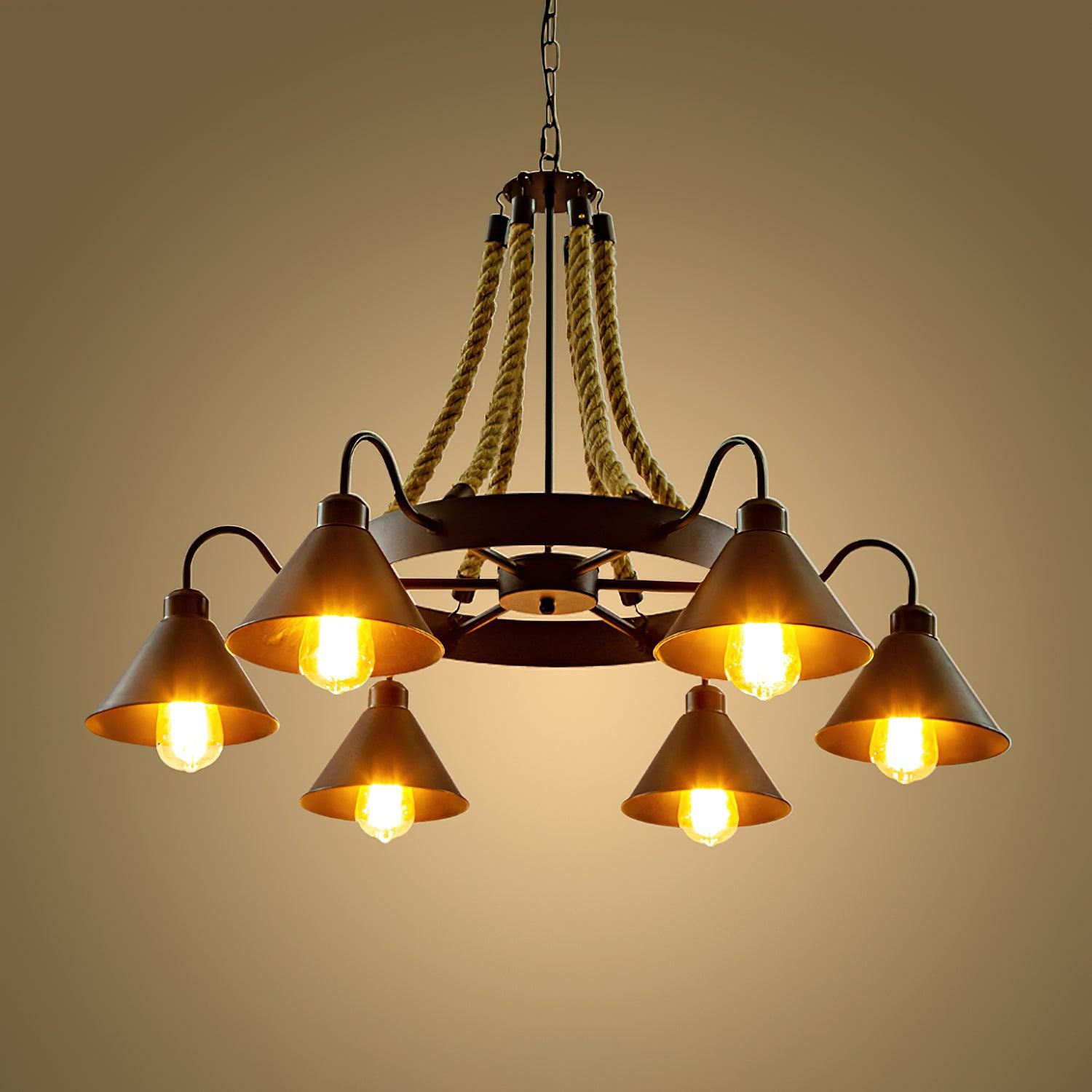 Hemp Rope Industrial Horn Chandelier - Lumpaz