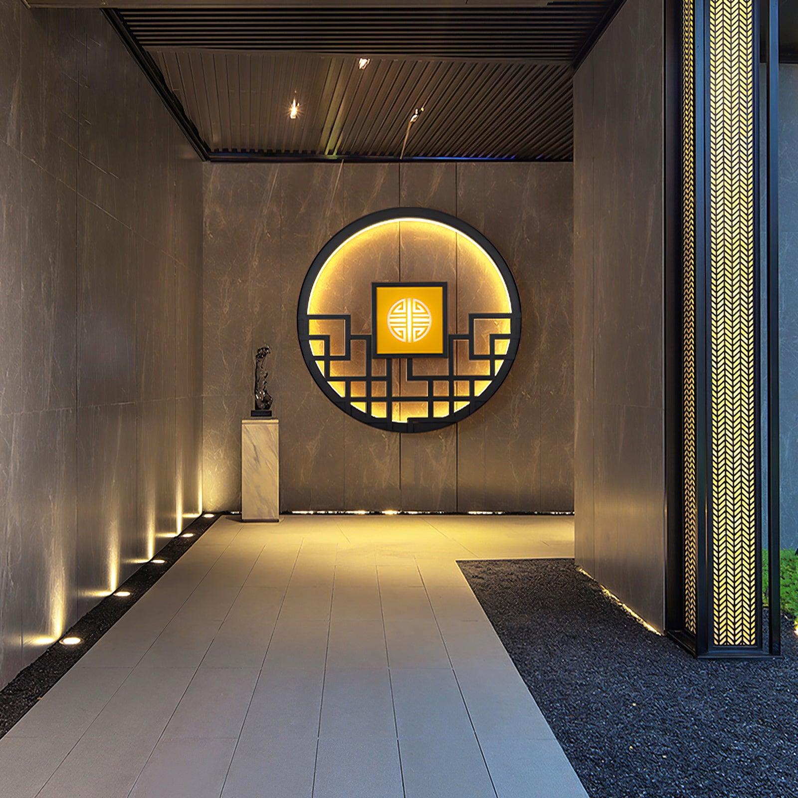 Asian Style Round Garden Wall Light - Lumpaz