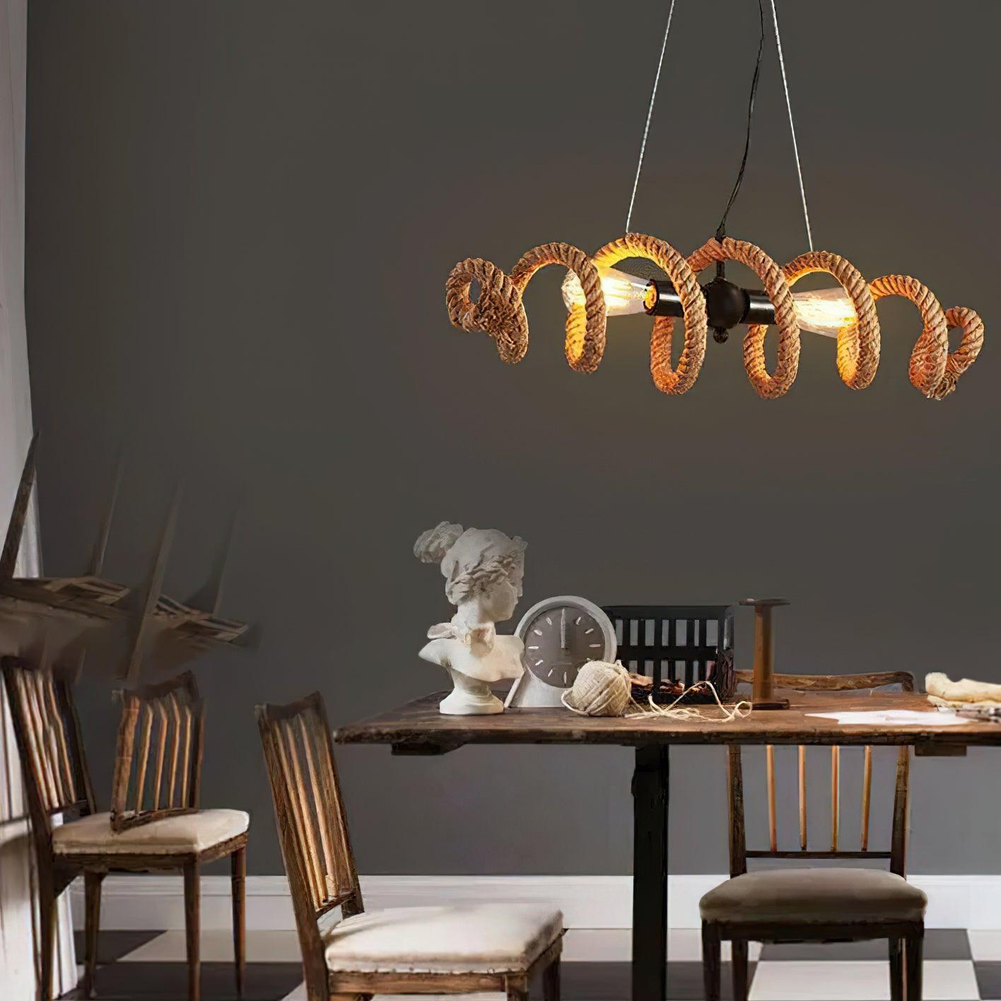 Hemp Rope Industrial Spiral Chandelier - Lumpaz