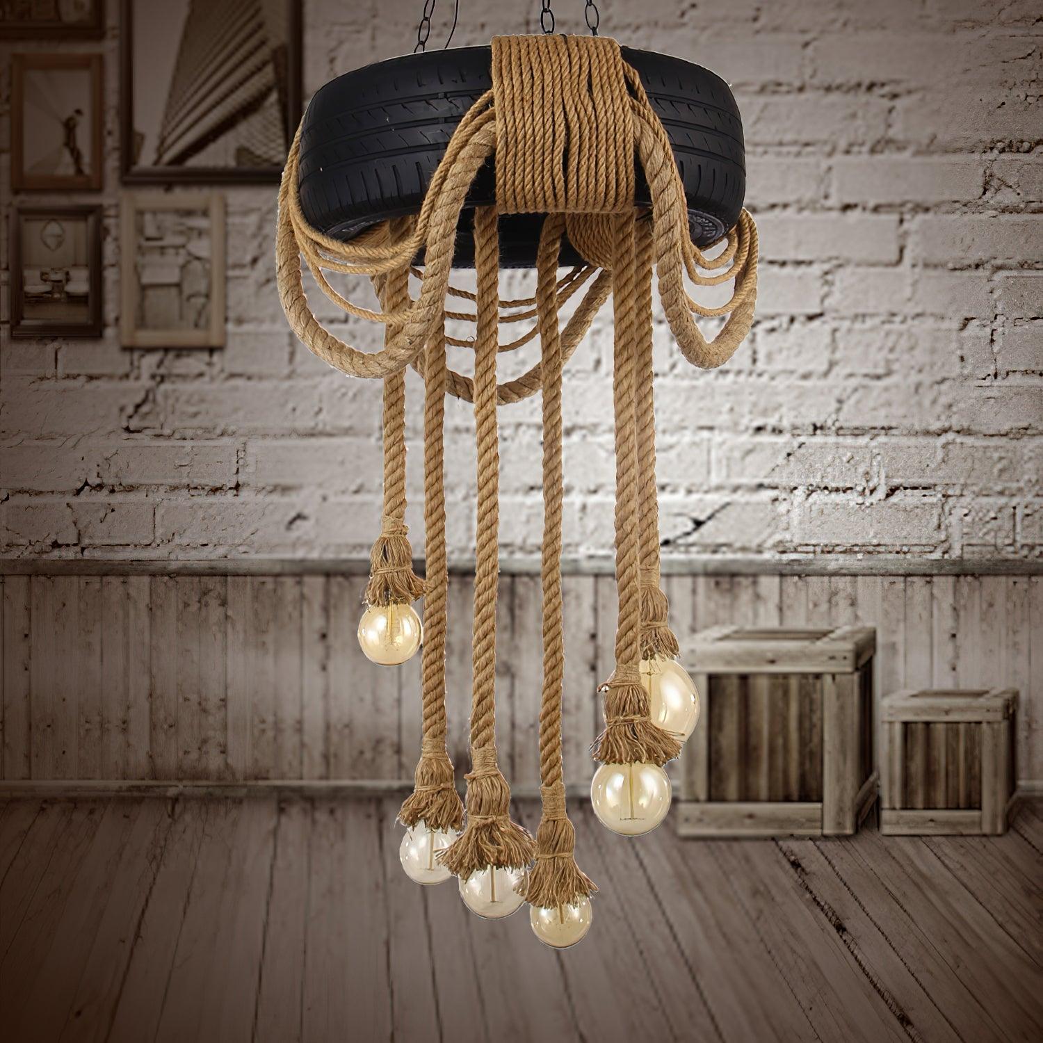 Hemp Rope Industrial Tire Chandelier - Lumpaz