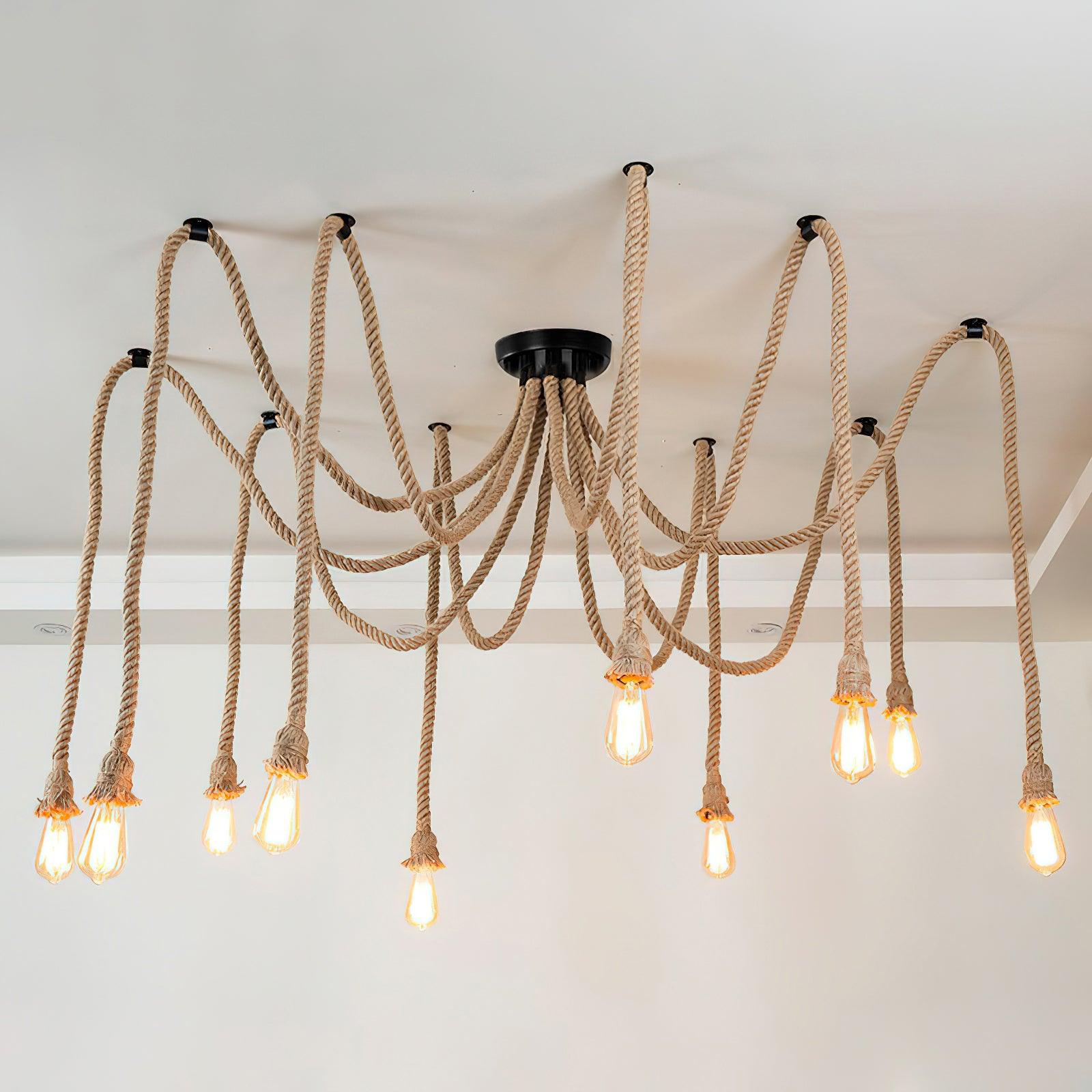 Hemp Rope Scattered Flower Chandelier - Lumpaz