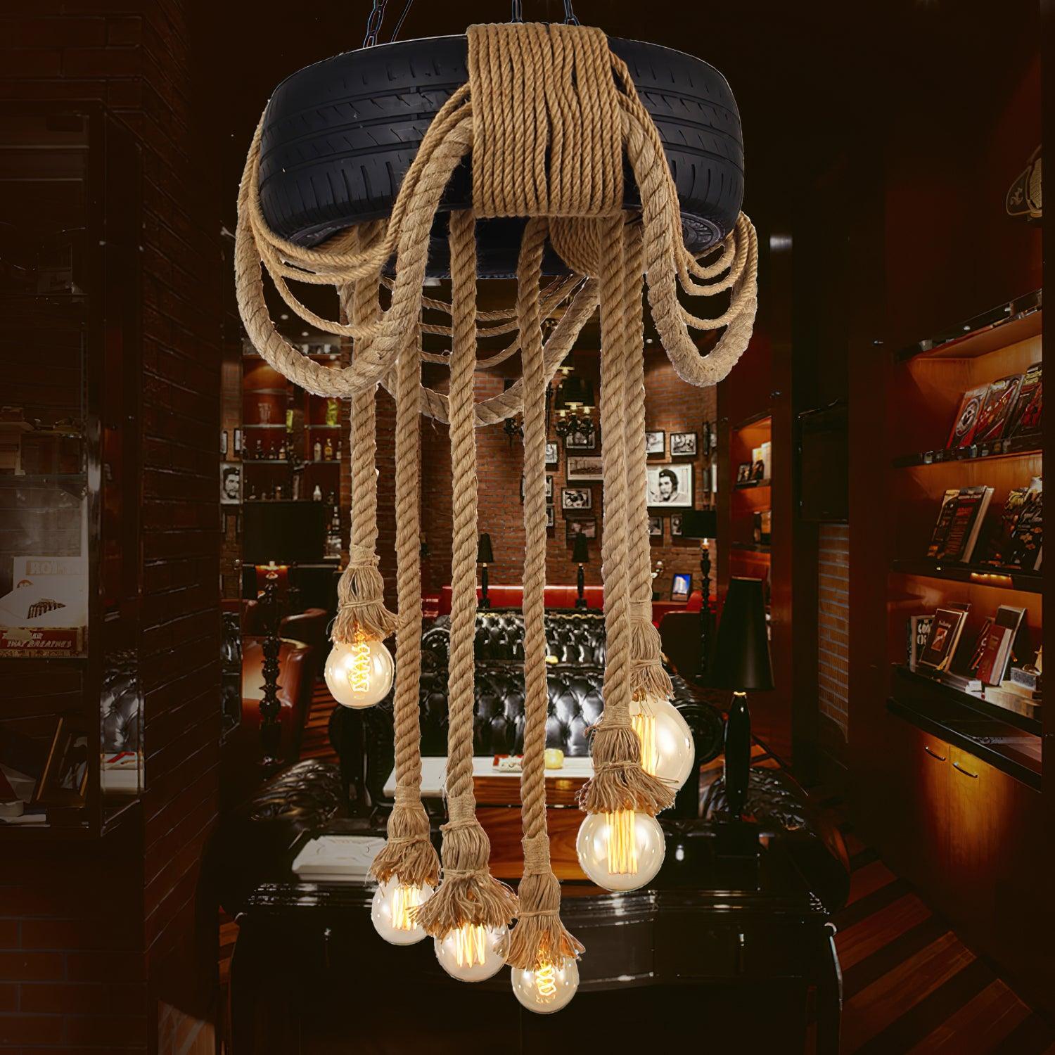 Hemp Rope Industrial Tire Chandelier - Lumpaz