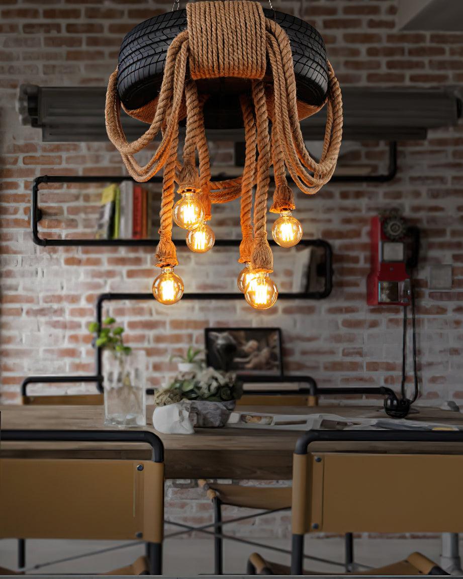 Hemp Rope Industrial Tire Chandelier - Lumpaz