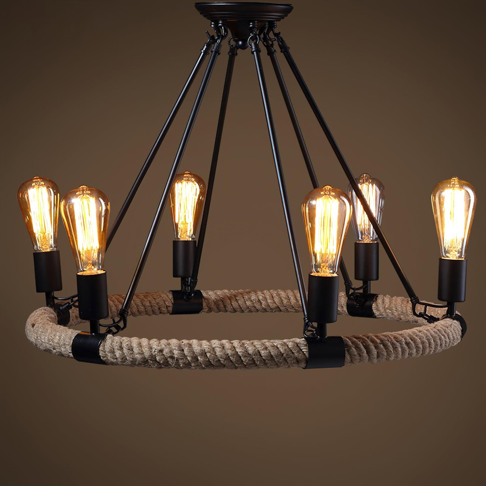 Hemp Rope Industrial Large Circle Chandelier - Lumpaz