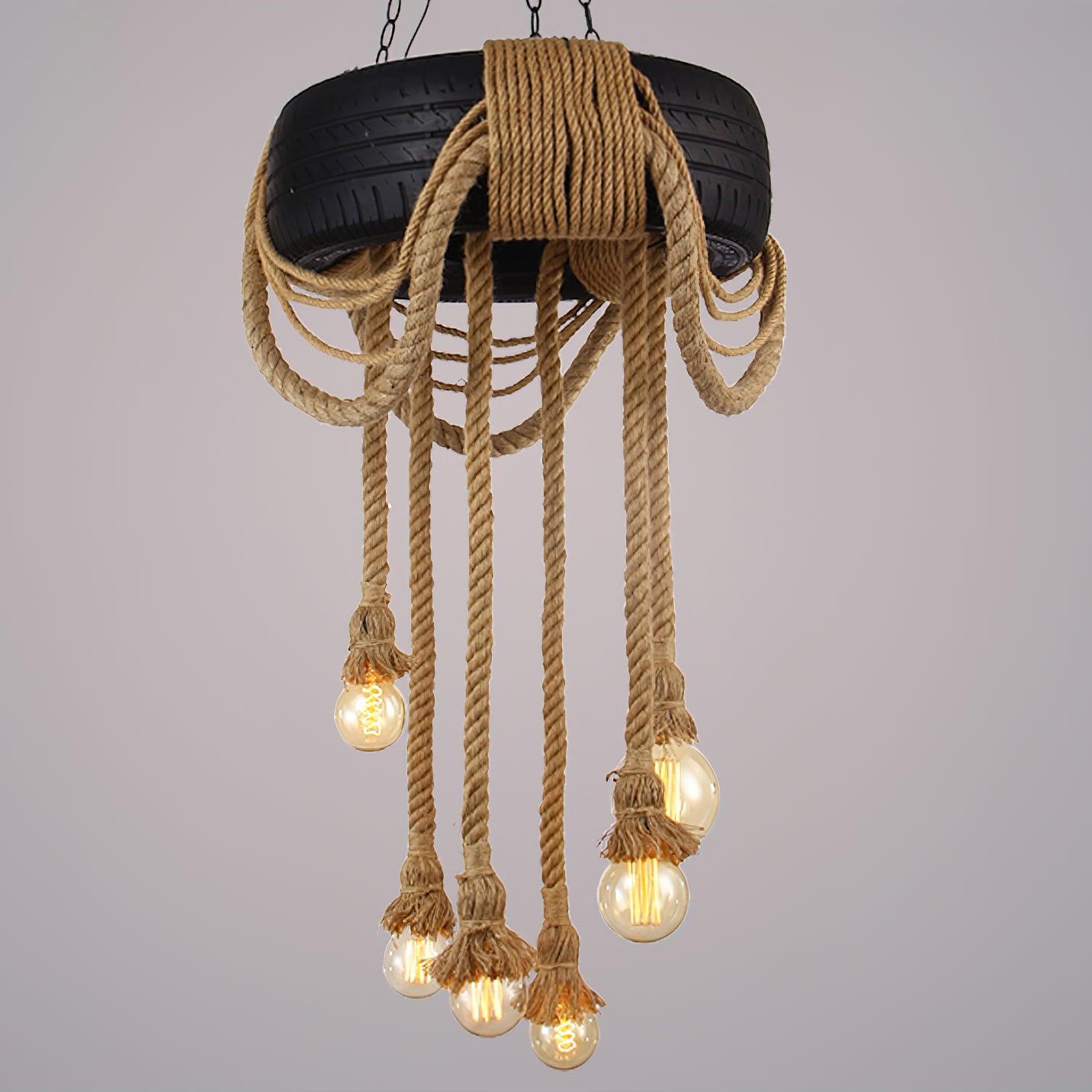Hemp Rope Industrial Tire Chandelier - Lumpaz