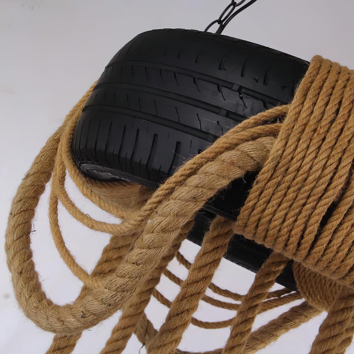 Hemp Rope Industrial Tire Chandelier - Lumpaz