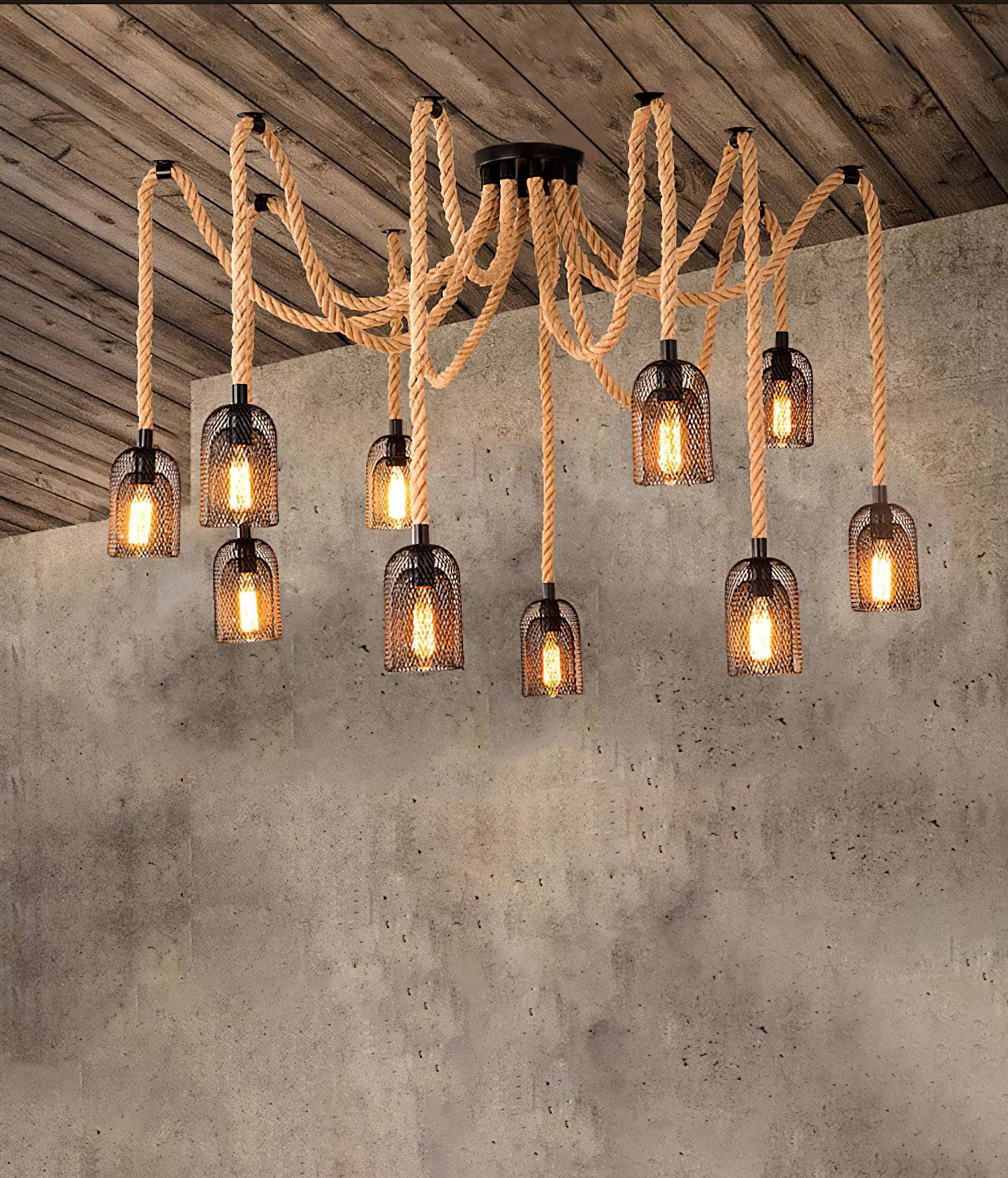 Hemp Rope Scattered Flower Chandelier - Lumpaz