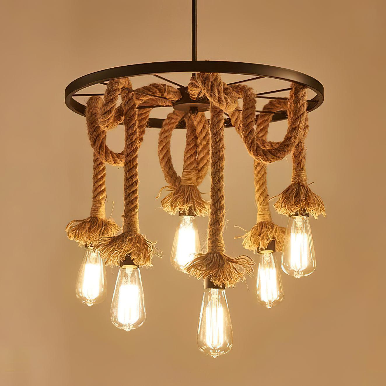 Hemp Rope Industrial Six Head Chandelier - Lumpaz