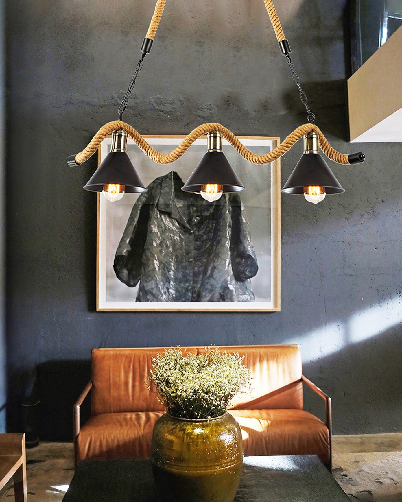 Hemp Rope Industrial Wave Chandelier - Lumpaz