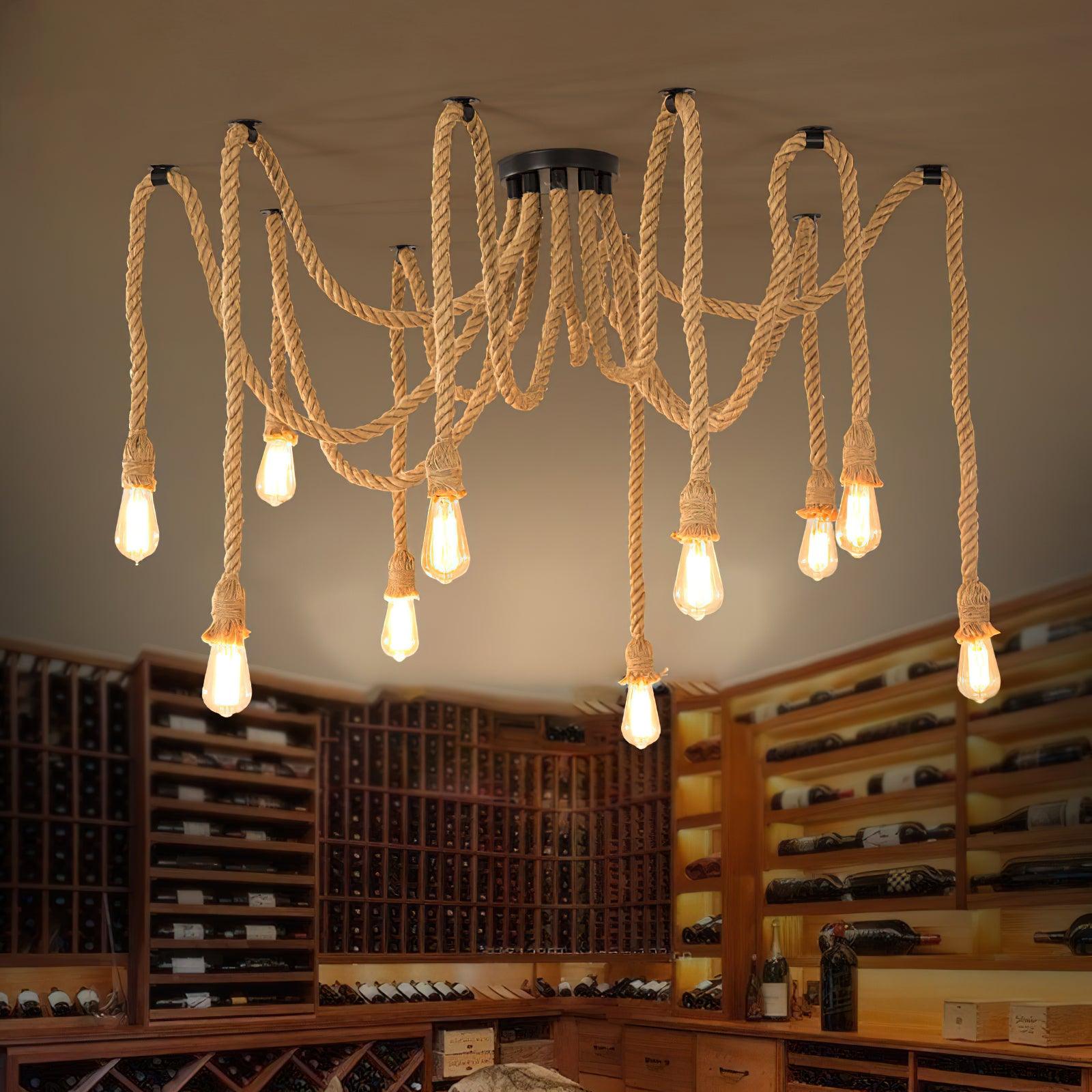 Hemp Rope Scattered Flower Chandelier - Lumpaz