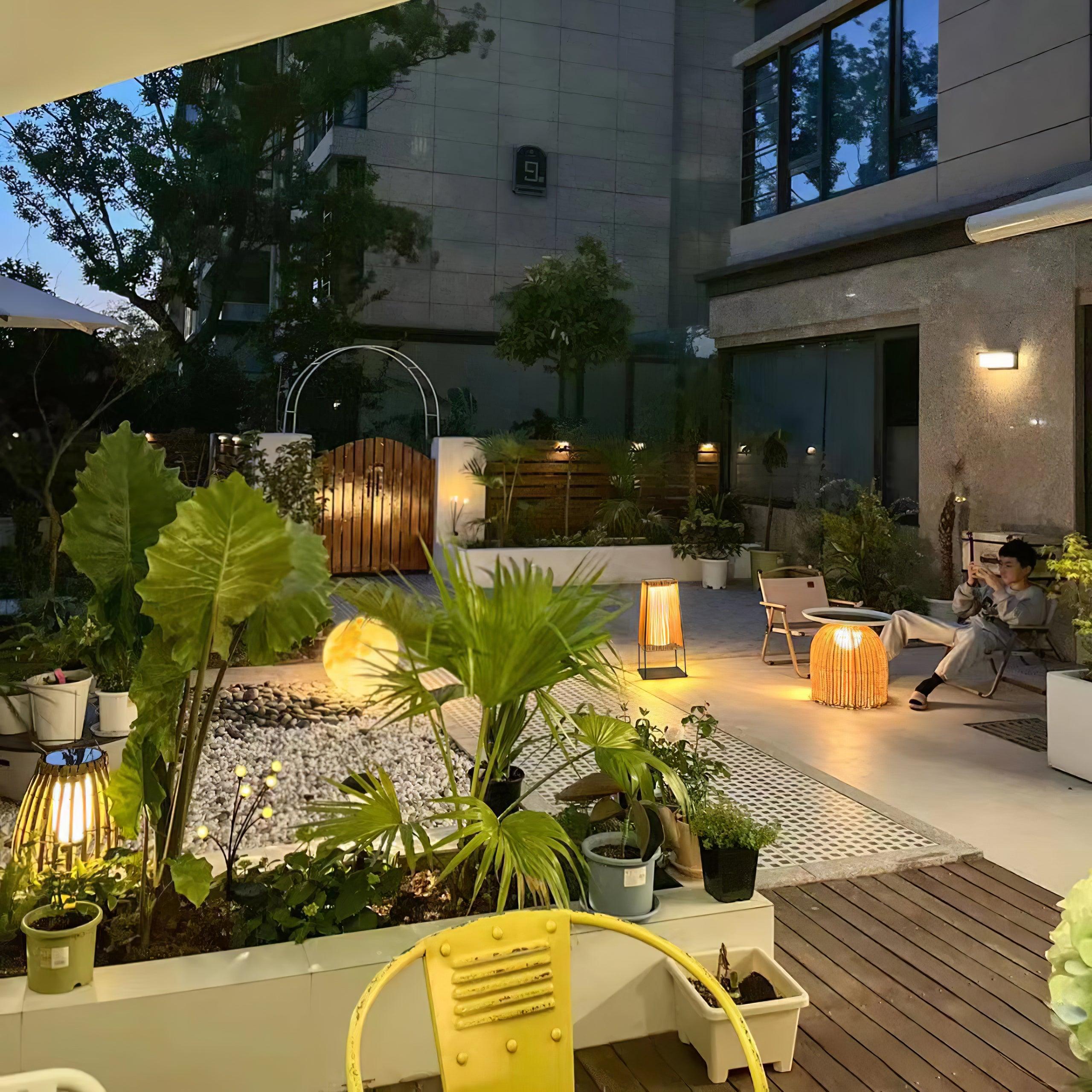 Plastic Rattan Outdoor Post Light with Solar Panel - Lumpaz