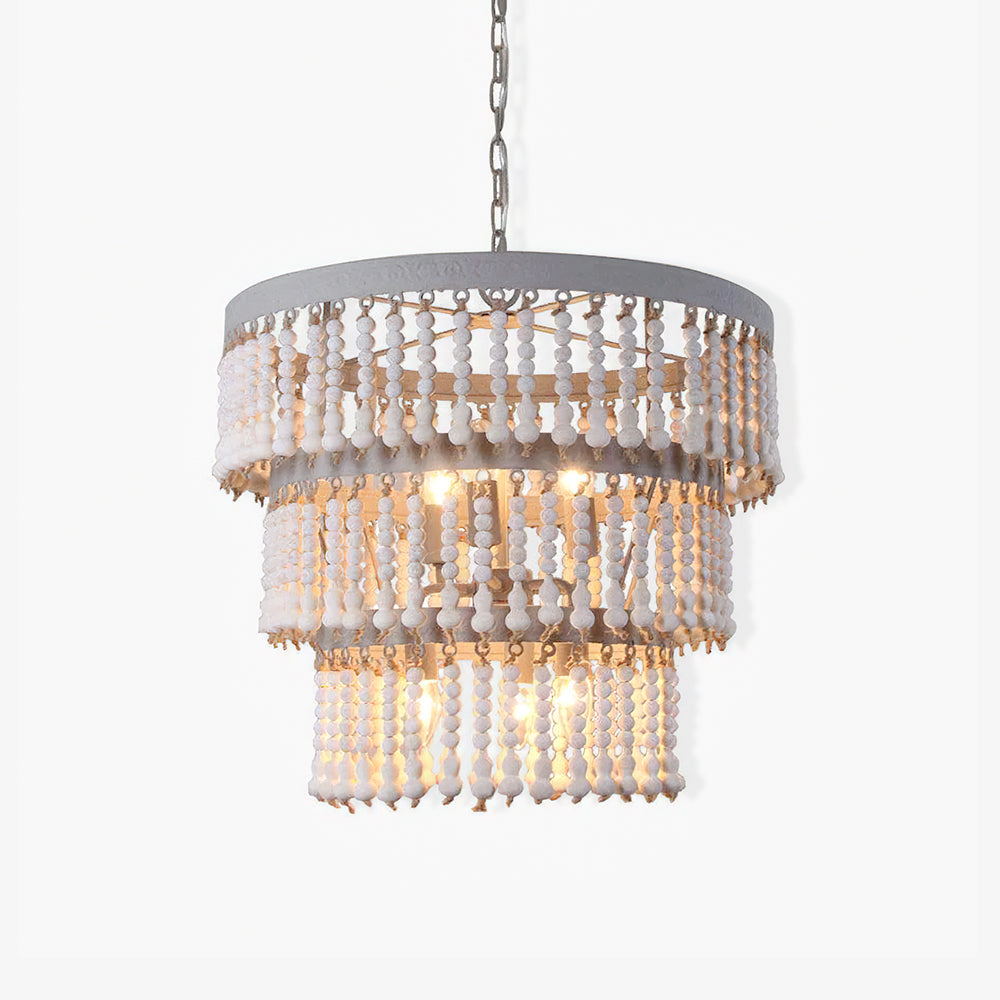Three Tiered Wood Beaded Chandelier - Lumpaz