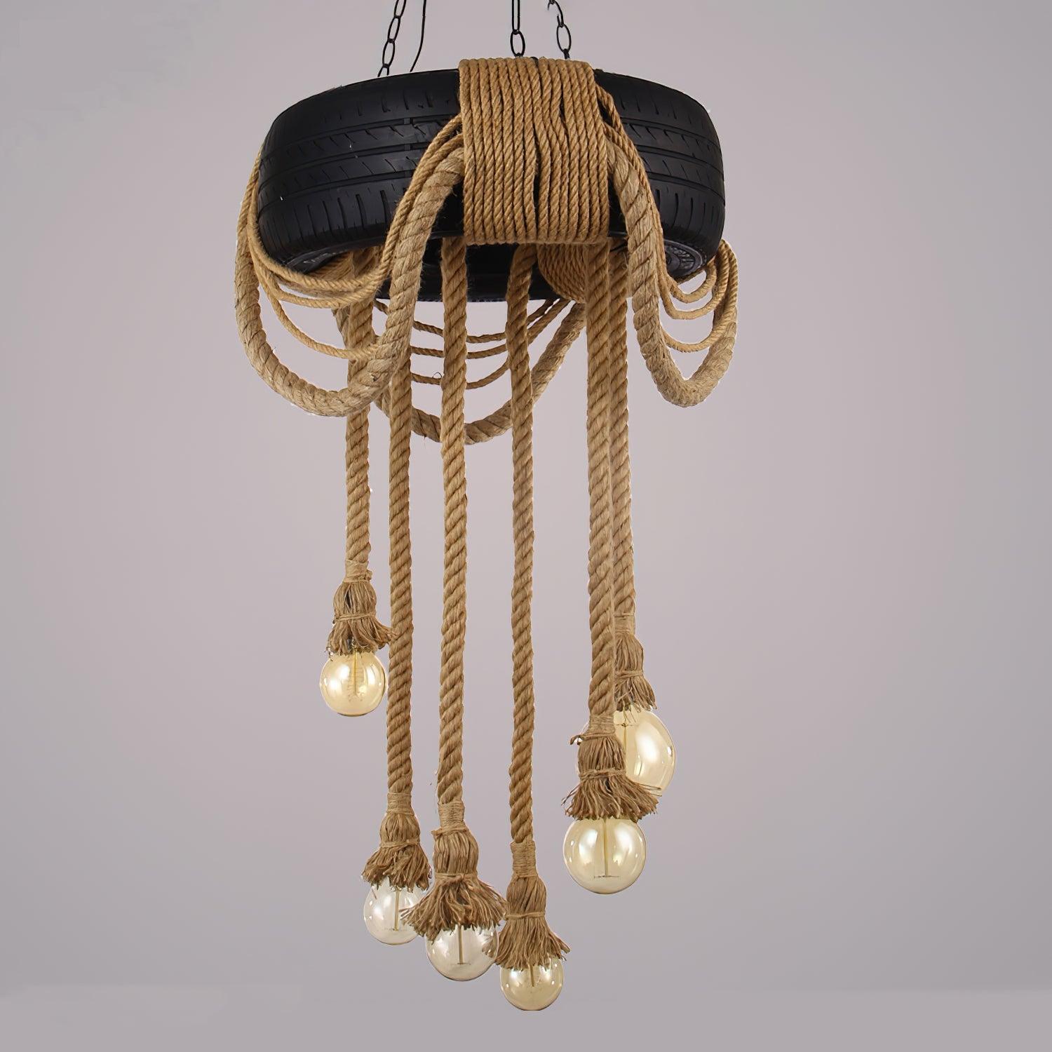 Hemp Rope Industrial Tire Chandelier - Lumpaz