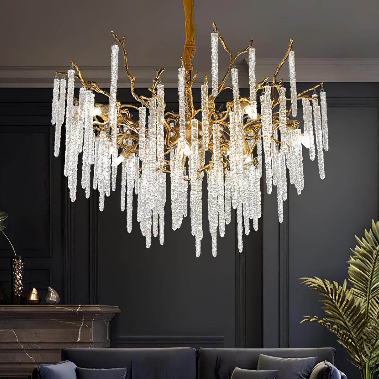 Crystal Icicles Branch Brass Chandelier - Lumpaz