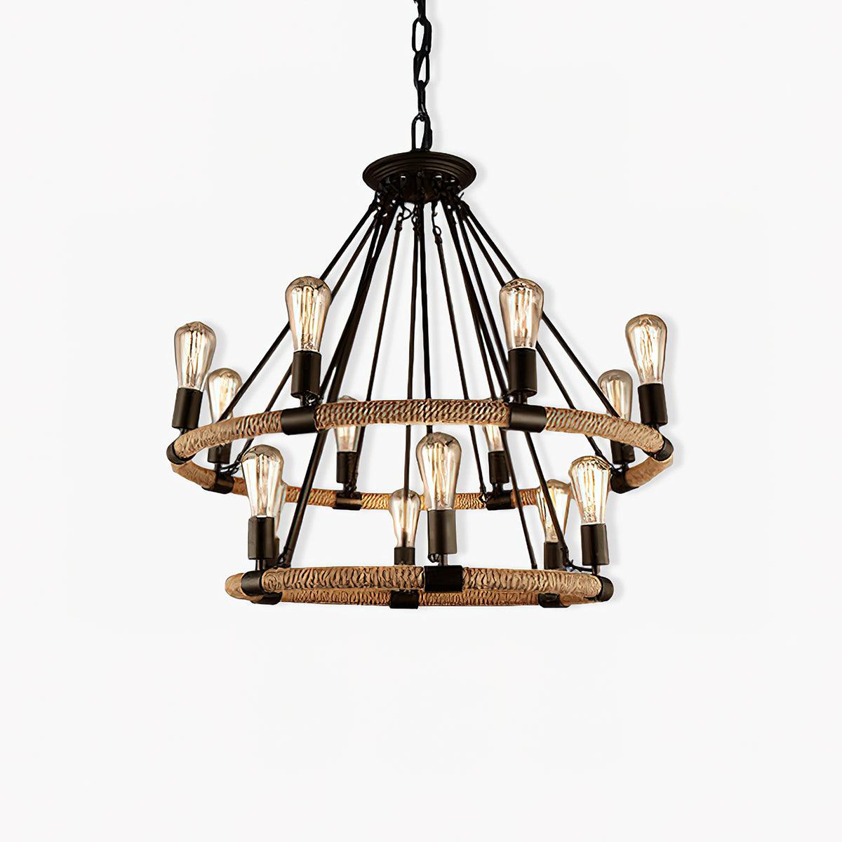 Hemp Rope Industrial Large Circle Chandelier - Lumpaz