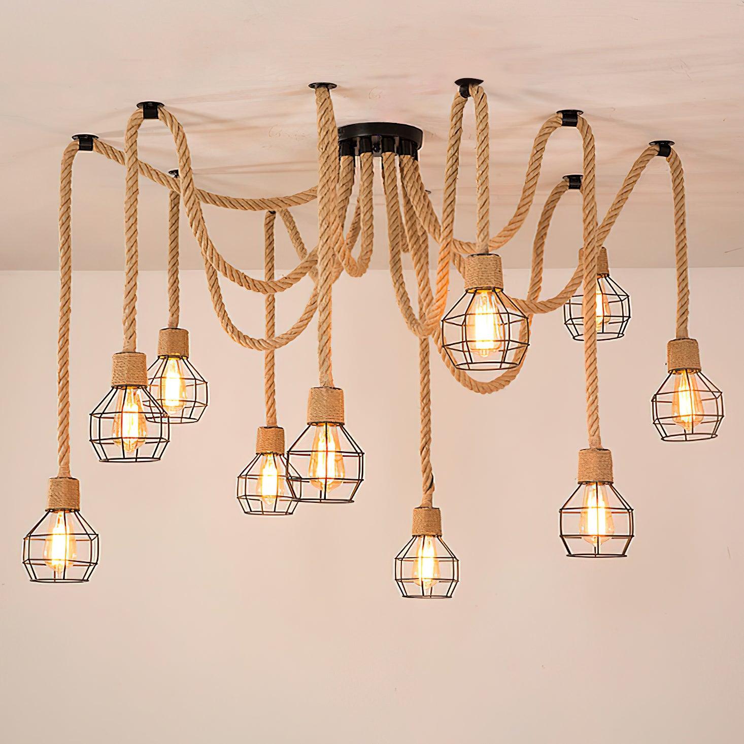 Hemp Rope Scattered Flower Chandelier - Lumpaz