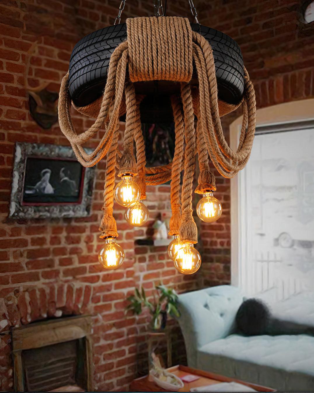Hemp Rope Industrial Tire Chandelier - Lumpaz