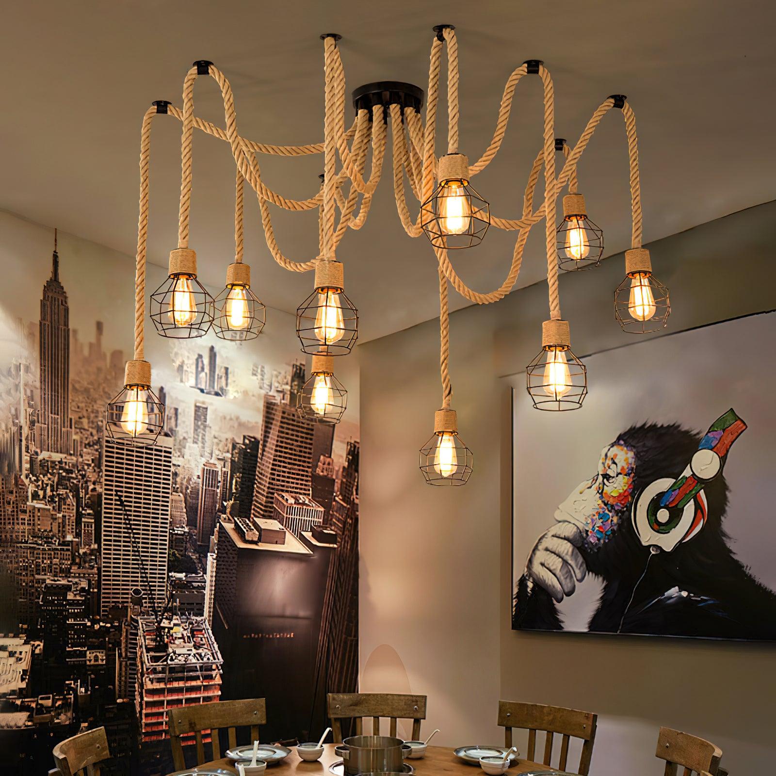 Hemp Rope Scattered Flower Chandelier - Lumpaz