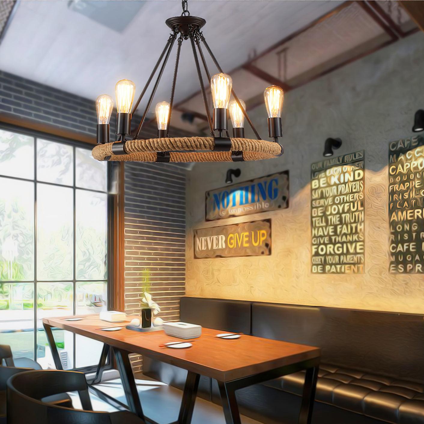 Hemp Rope Industrial Large Circle Chandelier - Lumpaz