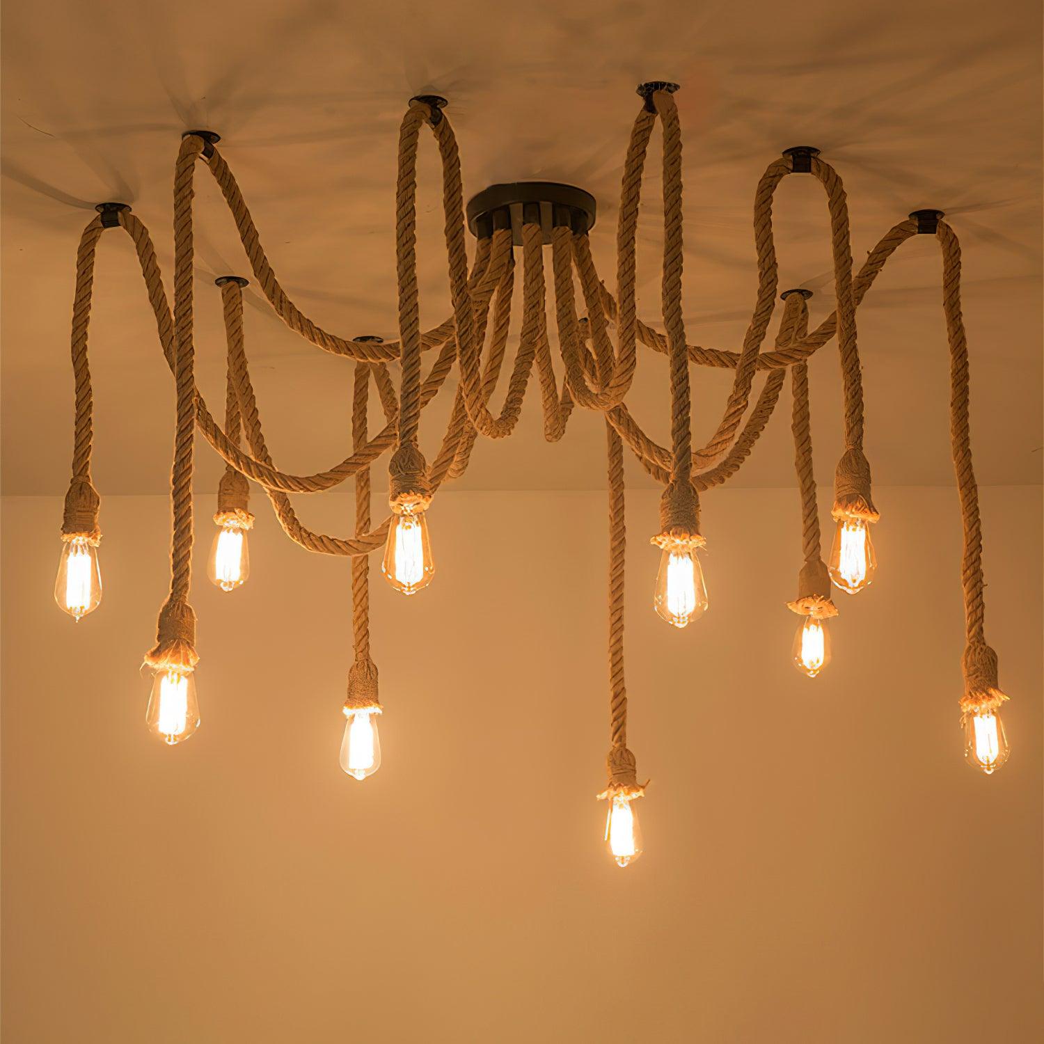 Hemp Rope Scattered Flower Chandelier - Lumpaz