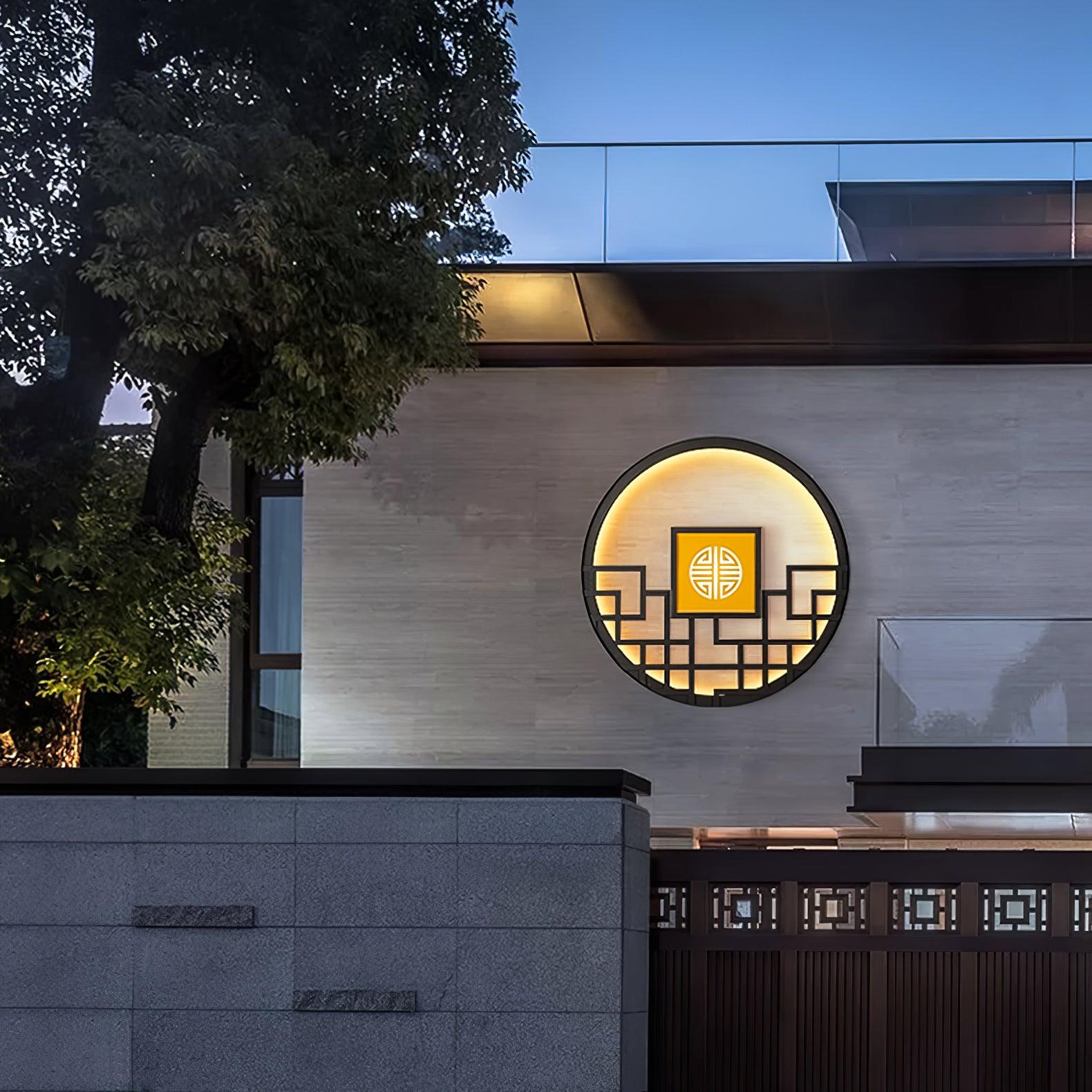 Asian Style Round Garden Wall Light - Lumpaz