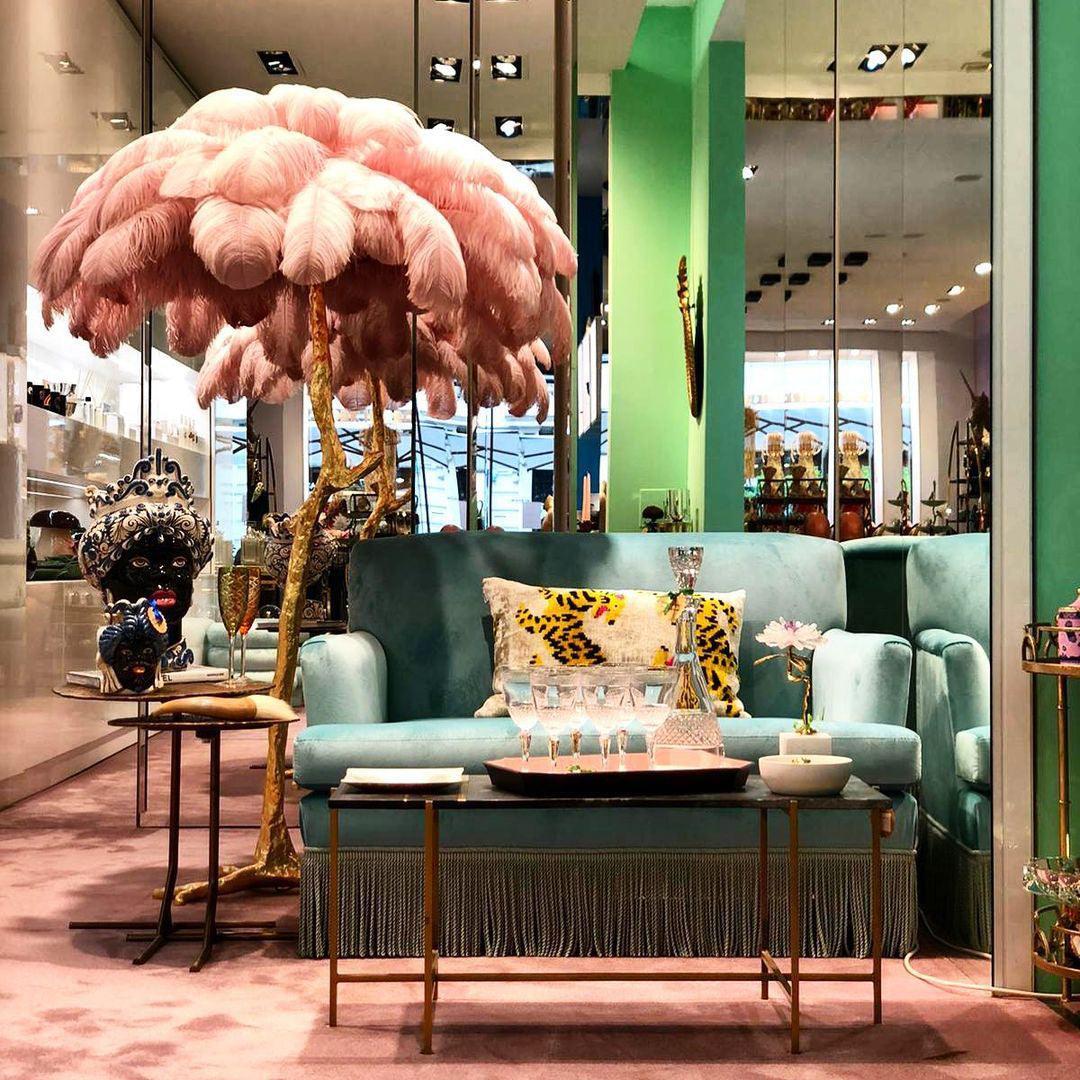 Ostrich Feather Brass Floor Lamp - Lumpaz