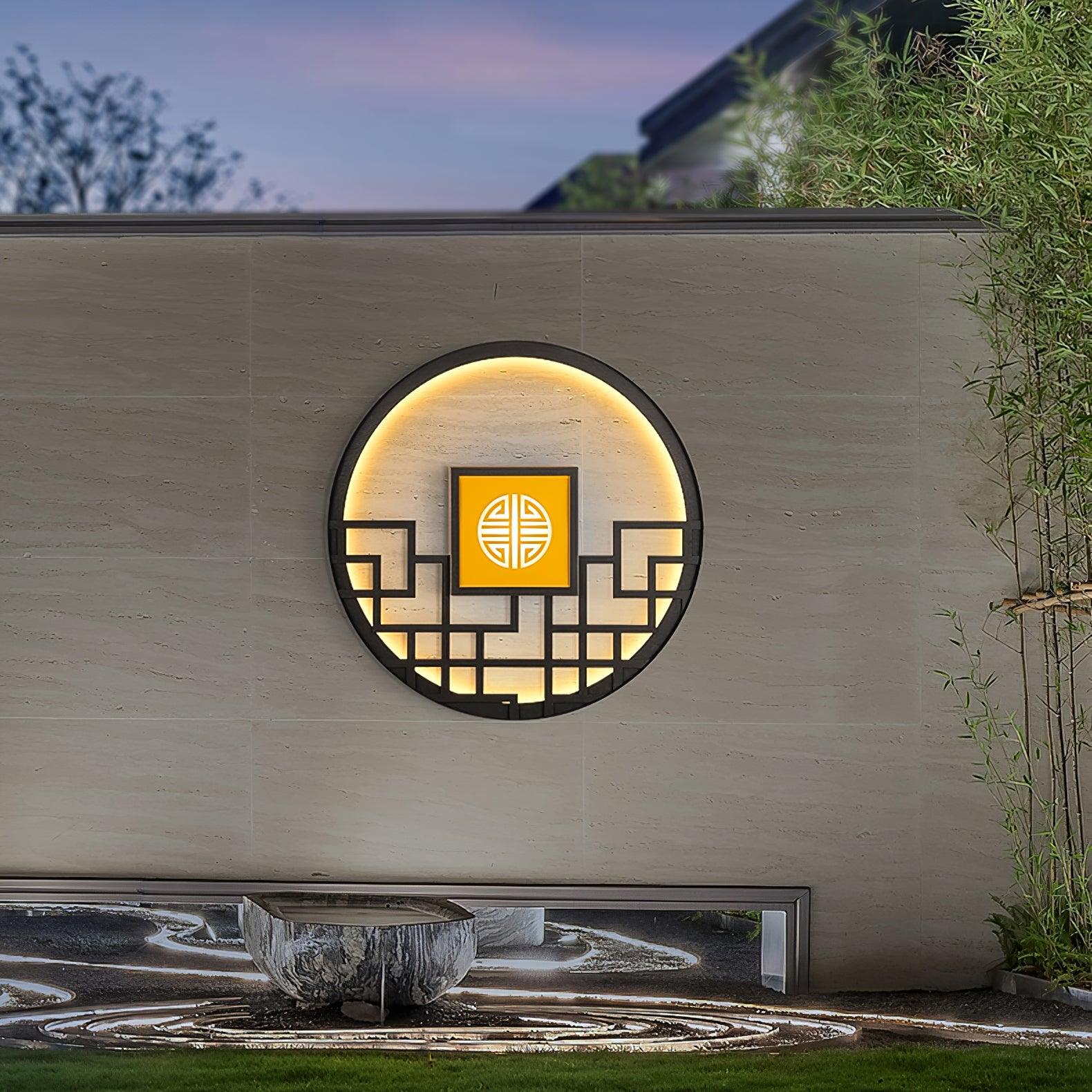 Asian Style Round Garden Wall Light - Lumpaz