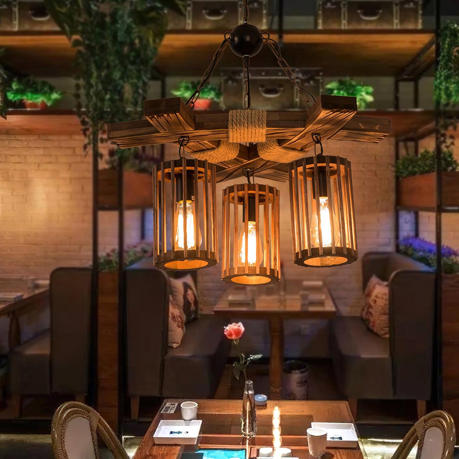 Retro Solid Wood Chandelier - Lumpaz