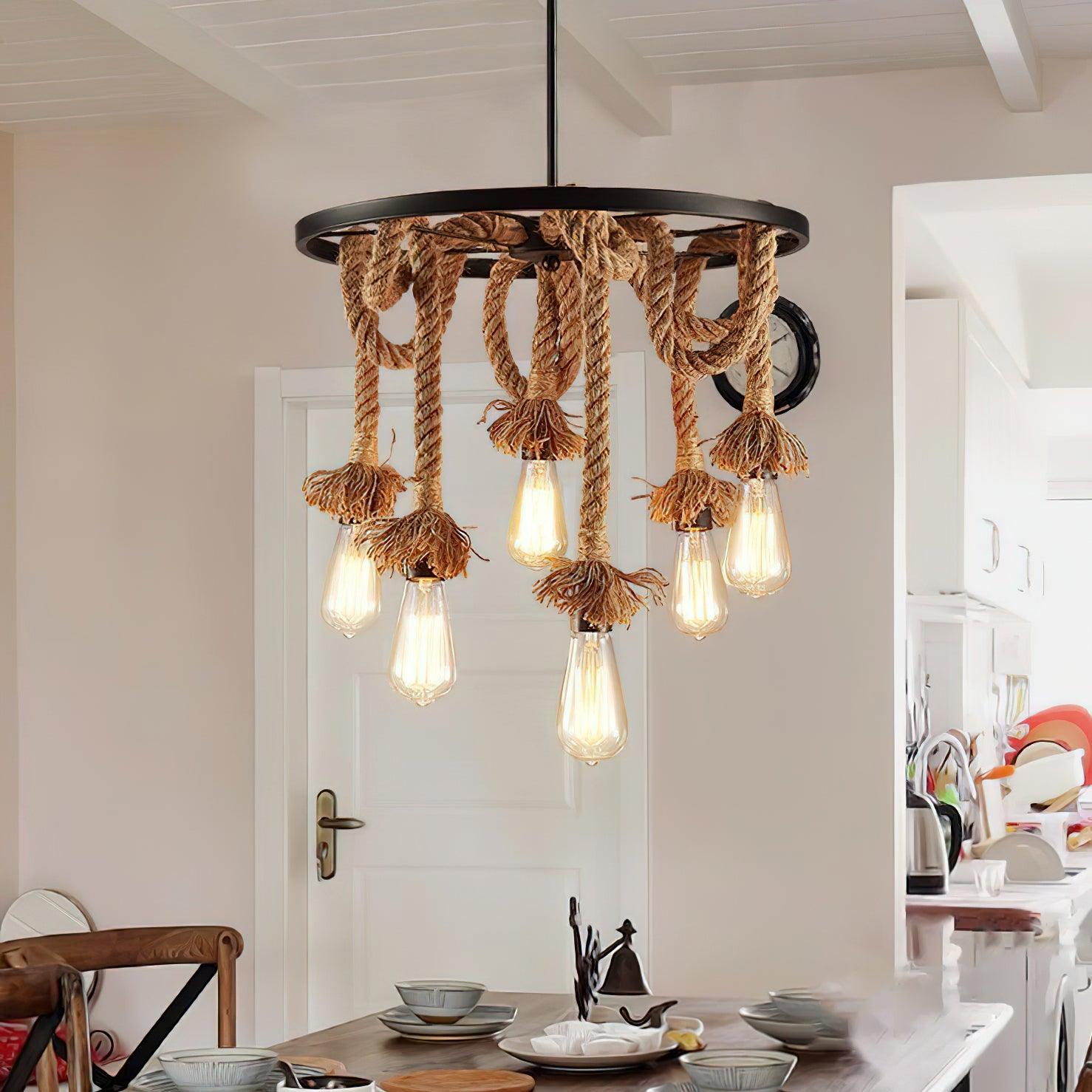 Hemp Rope Industrial Six Head Chandelier - Lumpaz