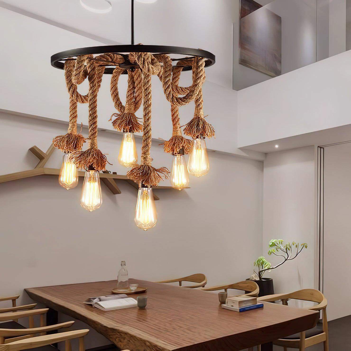 Hemp Rope Industrial Six Head Chandelier - Lumpaz