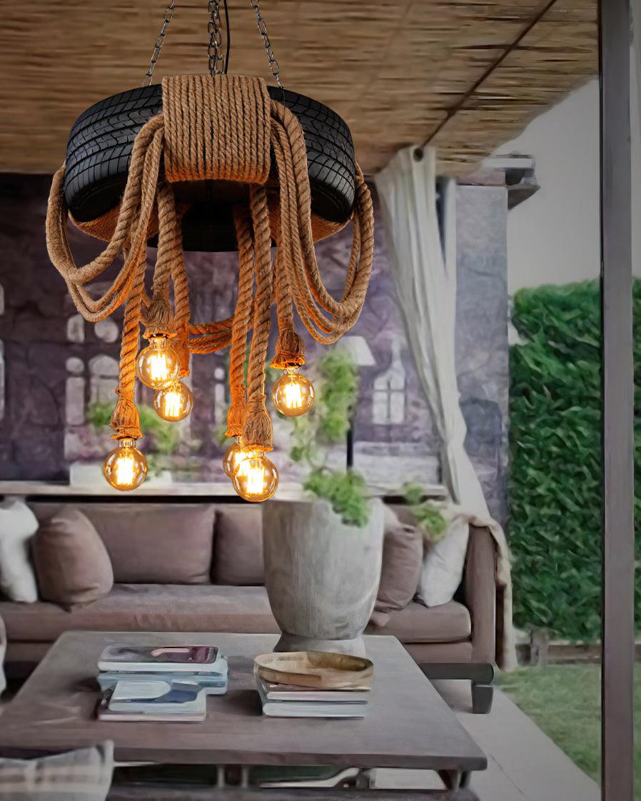 Hemp Rope Industrial Tire Chandelier - Lumpaz