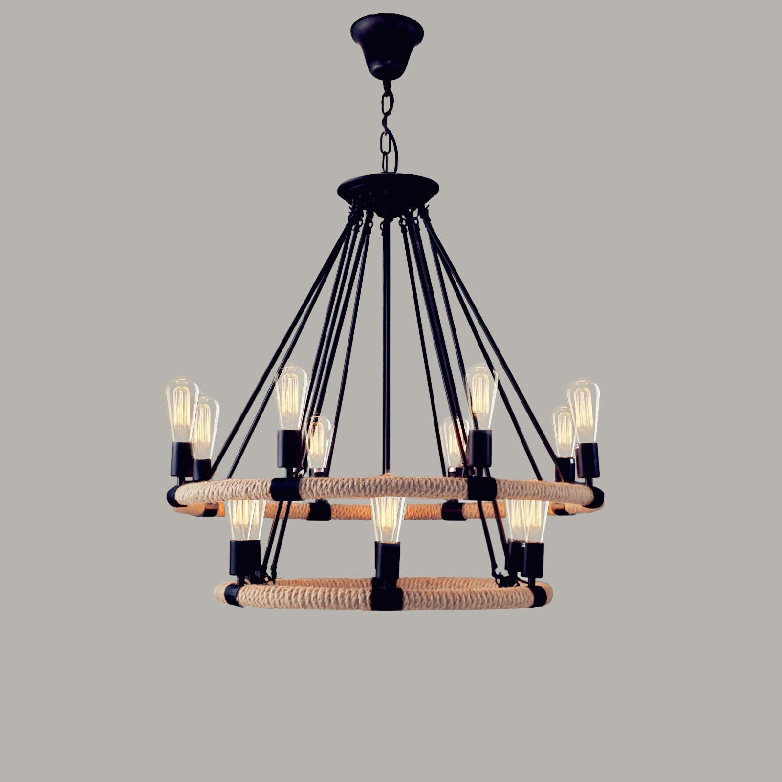 Hemp Rope Industrial Large Circle Chandelier - Lumpaz